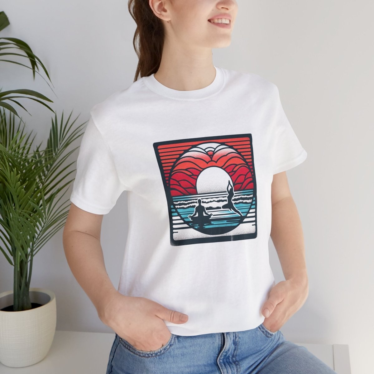 Serenity Sunset Yoga Retreat - Unisex Short Sleeve Tee - AI Tee Hero
