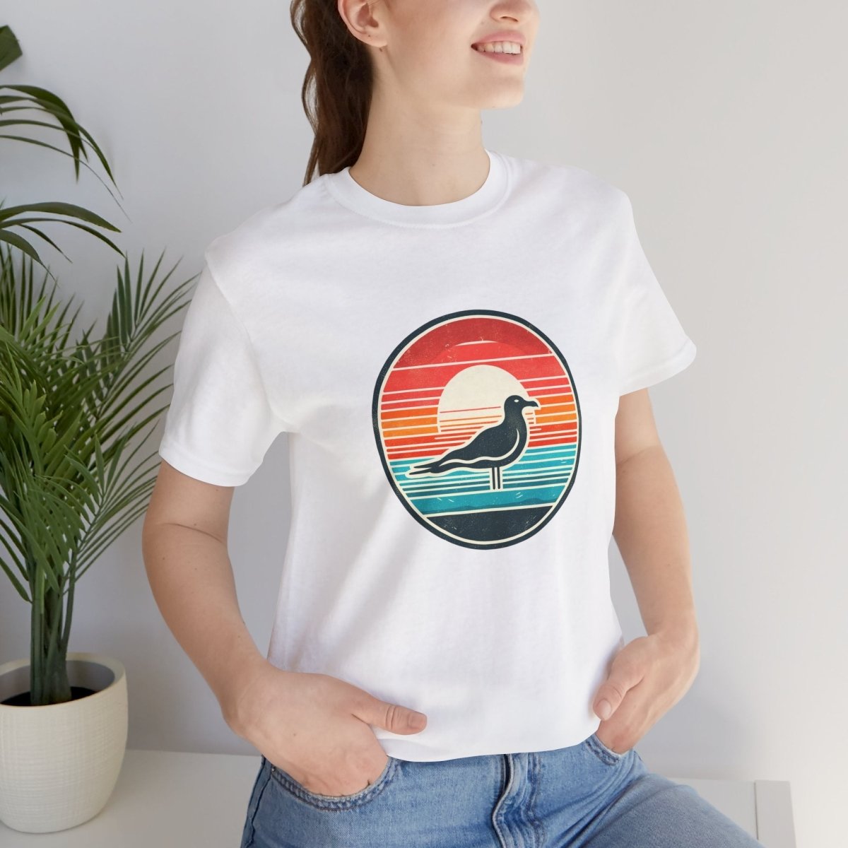 Sunset Seabird Horizon - Unisex Short Sleeve Tee - AI Tee Hero