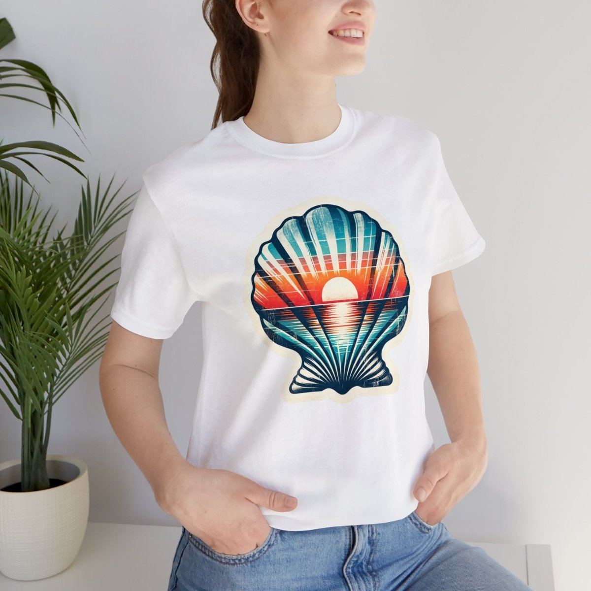 Sunset Serenade Seashell Pattern - Short Sleeve Tee - AI Tee Hero