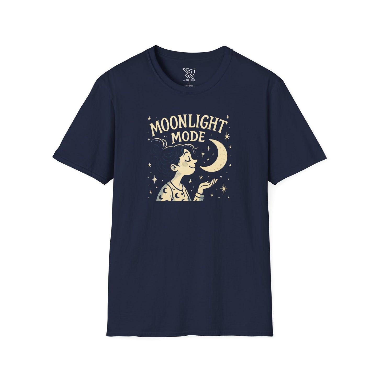 "Moonlight Mode" Unisex T-Shirt - Softstyle, Celestial Apparel, Gift for Dreamers, Astrology Lovers, Casual Wear