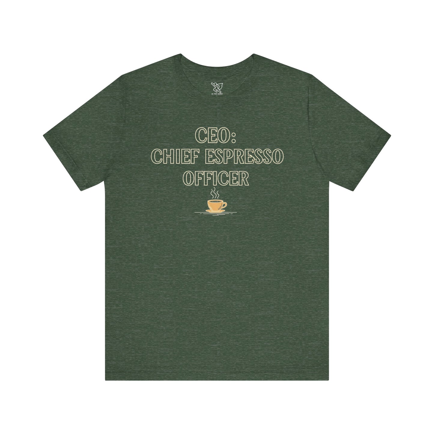 "CEO: Chief Espresso Officer" CW-1 Unisex Jersey T-Shirt for Baristas, Funny Coffee Shirt for Gifts, Perfect for Birthdays, Coffee Shop Outfits