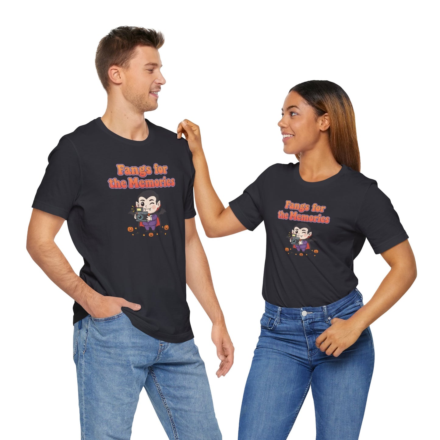"Fangs for the Memories" Unisex Short Sleeve Shirt, Casual Halloween Outfit, Gift for Spooky Season, Halloween Shirt