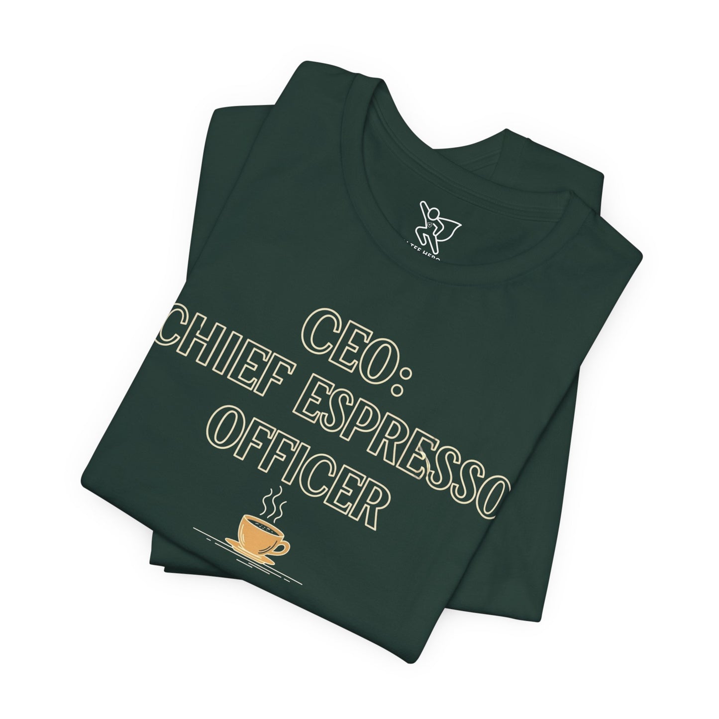 "CEO: Chief Espresso Officer" CW-1 Unisex Jersey T-Shirt for Baristas, Funny Coffee Shirt for Gifts, Perfect for Birthdays, Coffee Shop Outfits