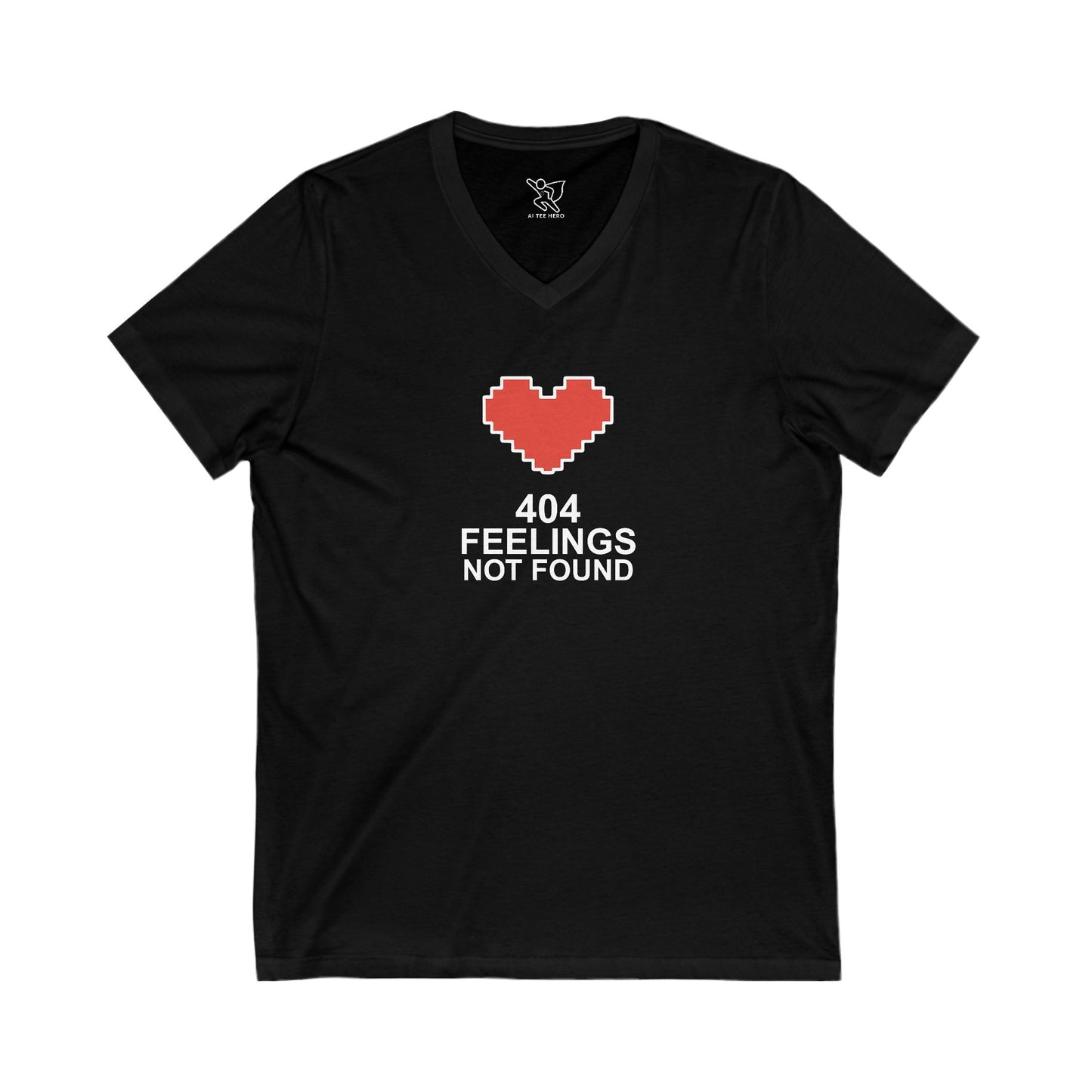 "404 Feelings Not Found" Unisex Jersey V-Neck Shirt for Gamers, Valentine's Day, Birthday Gift, Casual Wear, Humor Clothing CW2-white