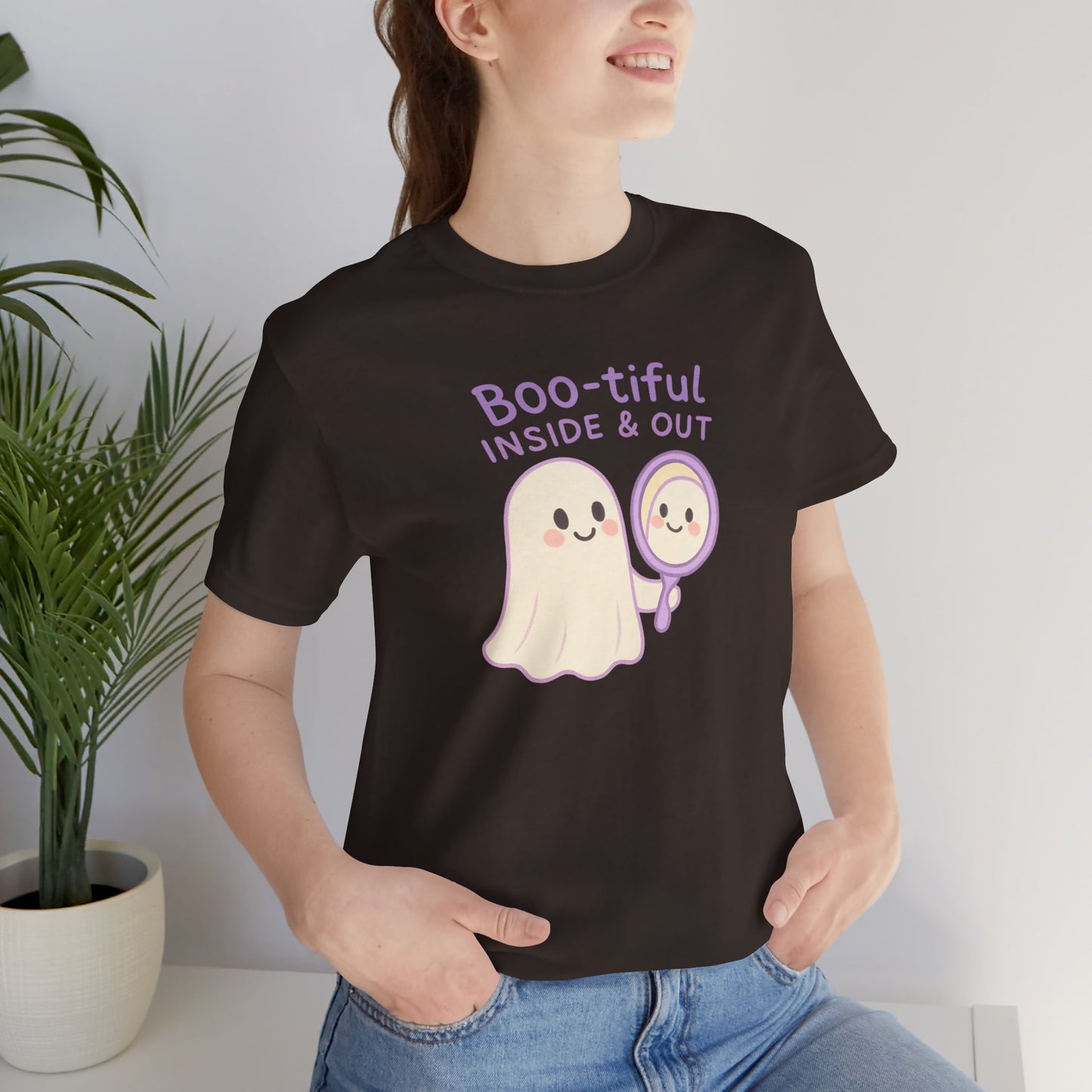 "Boo-tiful Inside Out" Ghost Tee, Cute Halloween Shirt, Unisex Short Sleeve T-Shirt, Fall Apparel, Spooky Vibes, Gift for Halloween Lovers