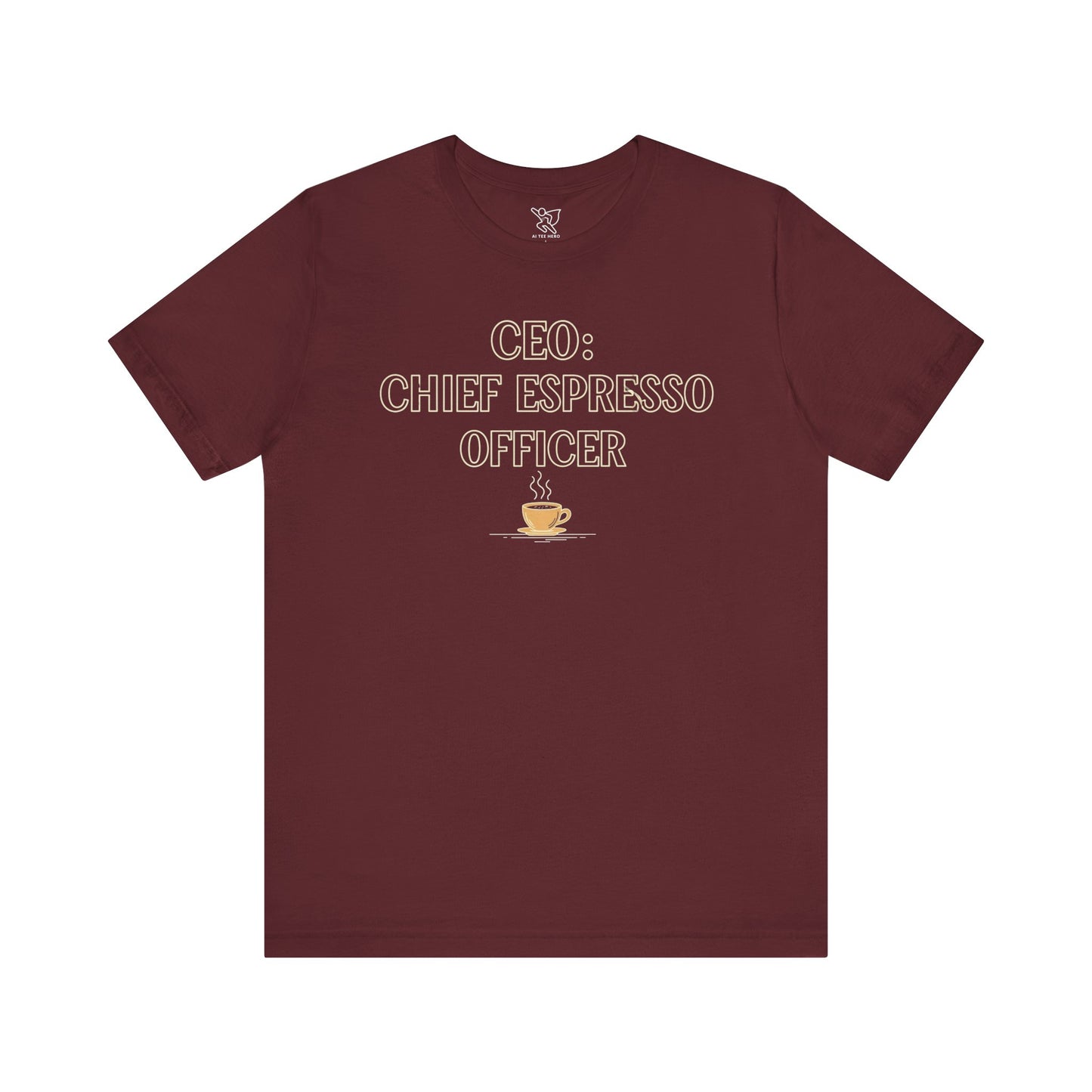 "CEO: Chief Espresso Officer" CW-1 Unisex Jersey T-Shirt for Baristas, Funny Coffee Shirt for Gifts, Perfect for Birthdays, Coffee Shop Outfits