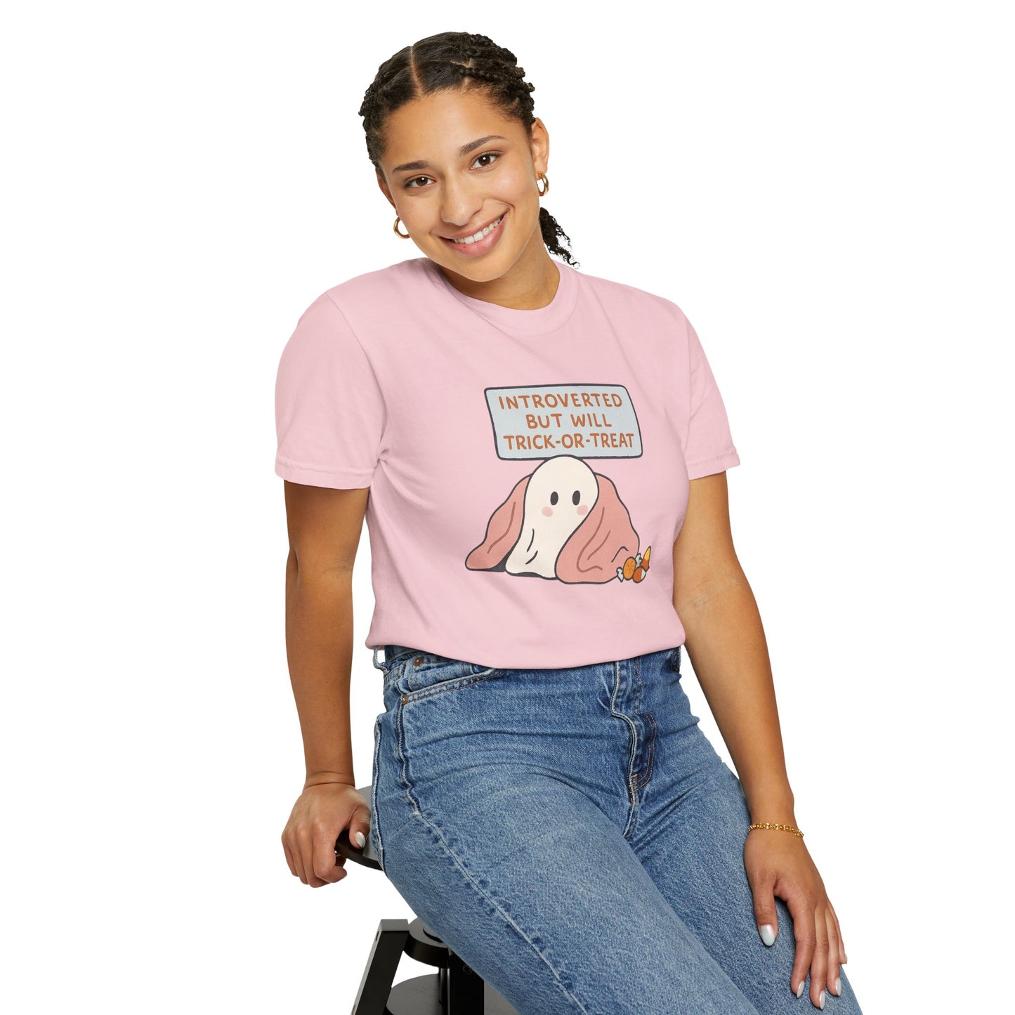 "Introverted But Will Trick or Treat" Unisex Halloween Tee, Funny Trick-or-Treat Shirt, Spooky Season Apparel, Gift for Introverts