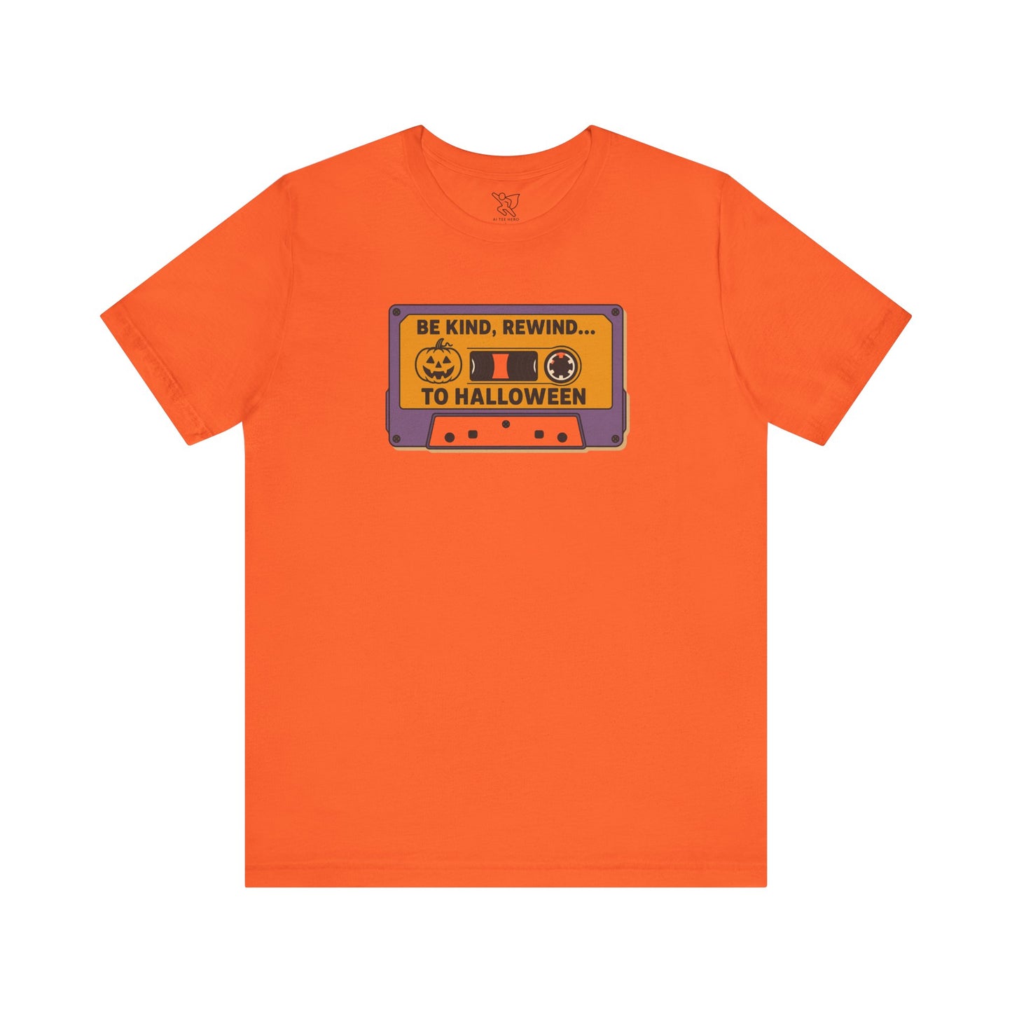 "Be Kind, Rewind to Halloween" T-Shirt, Unisex Casual Wear, Spooky Season Top, Vintage Style Shirt