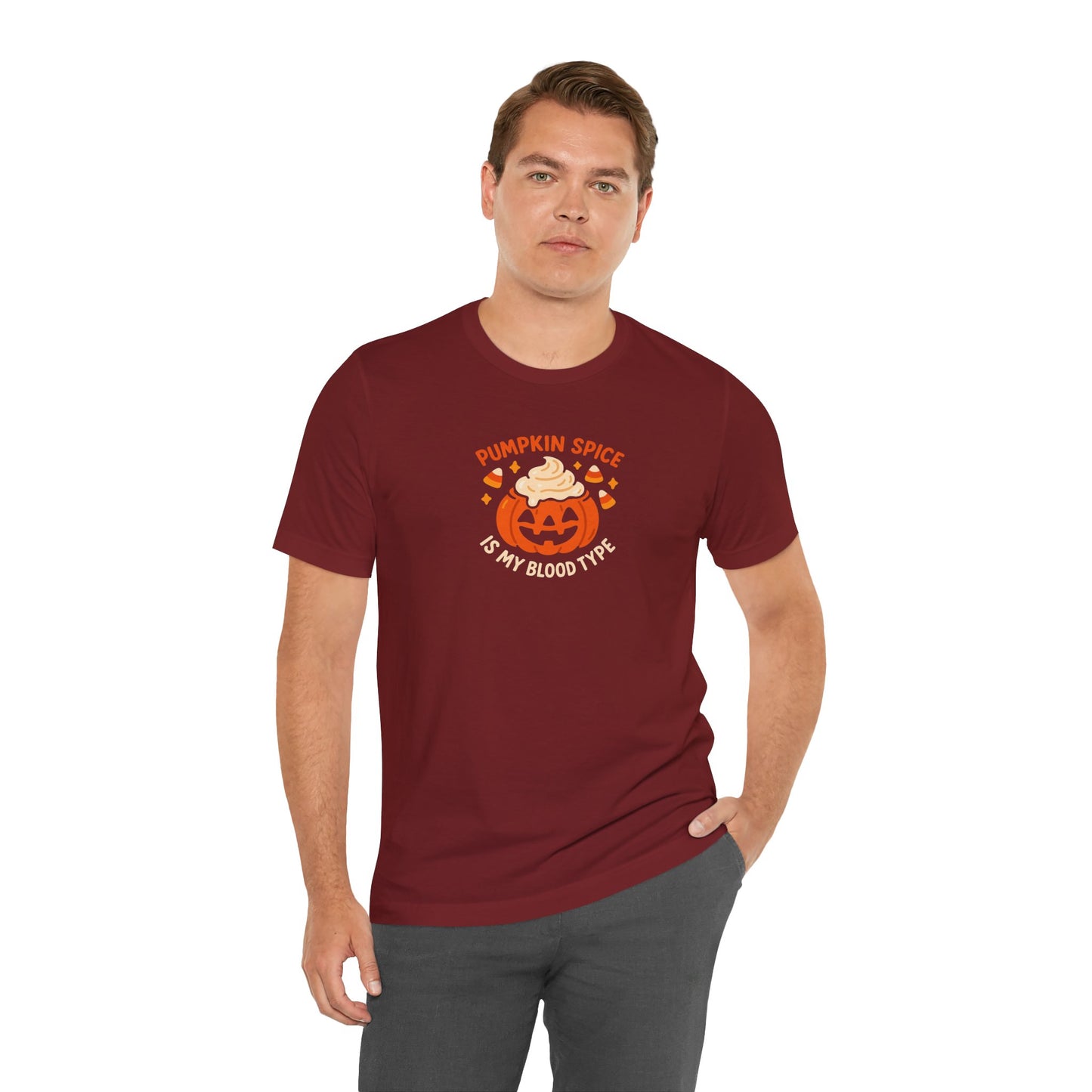 "Pumpkin Spice is My Blood Type" Short Sleeve Tee Fall Fashion, Halloween Shirt, Coffee Lover Gift, Autumn Wardrobe, Seasonal Tee