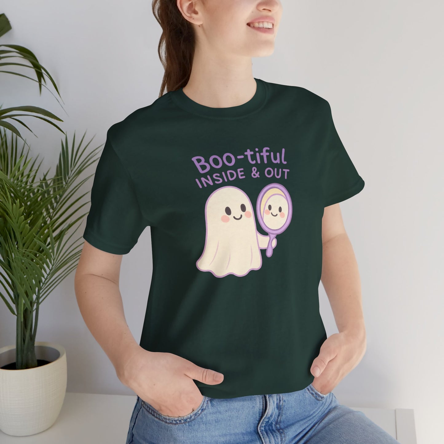 "Boo-tiful Inside Out" Ghost Tee, Cute Halloween Shirt, Unisex Short Sleeve T-Shirt, Fall Apparel, Spooky Vibes, Gift for Halloween Lovers