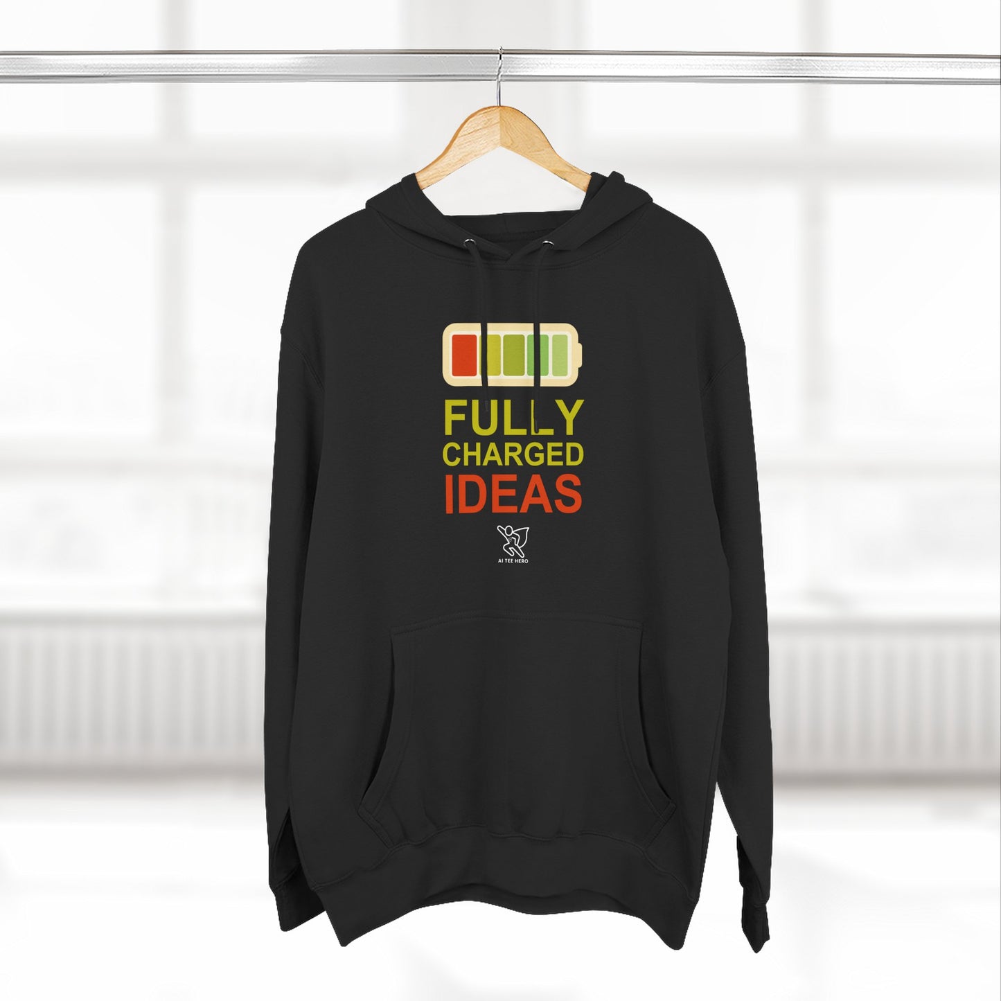 "Fully Charged Ideas" Motivational Fleece Sweatshirt, Cozy Gift for Creatives, Perfect for Inspiration, Fun Wear for All Occasions