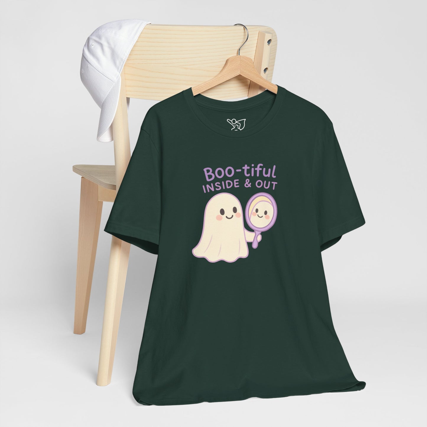"Boo-tiful Inside Out" Ghost Tee, Cute Halloween Shirt, Unisex Short Sleeve T-Shirt, Fall Apparel, Spooky Vibes, Gift for Halloween Lovers