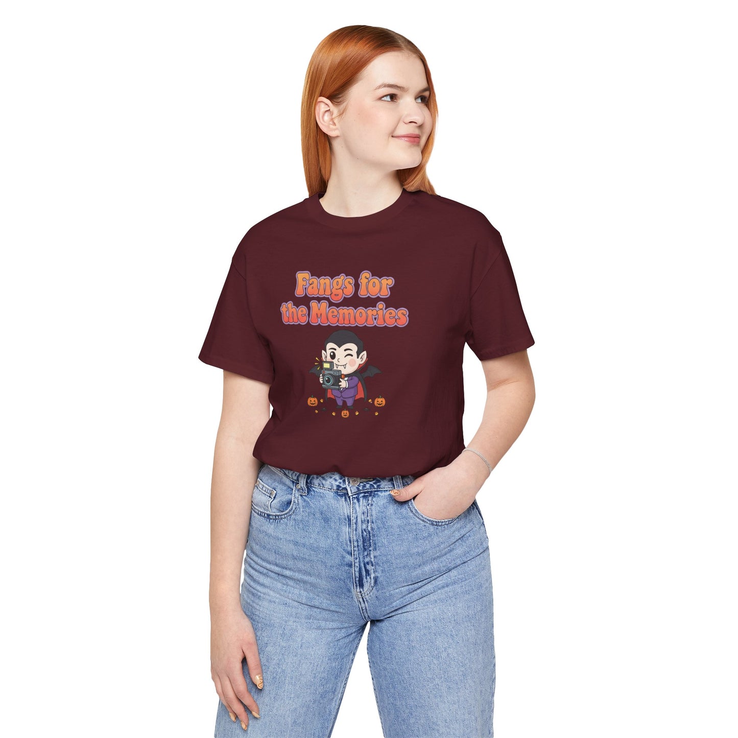 "Fangs for the Memories" Unisex Short Sleeve Shirt, Casual Halloween Outfit, Gift for Spooky Season, Halloween Shirt