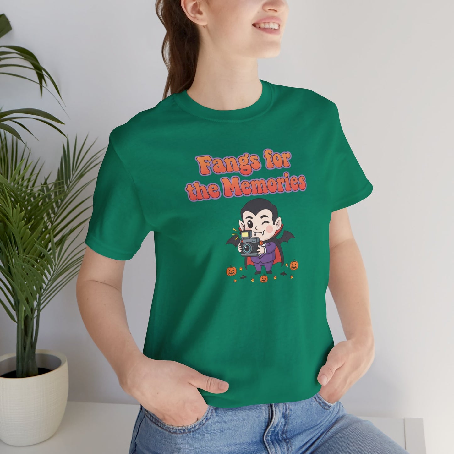 "Fangs for the Memories" Unisex Short Sleeve Shirt, Casual Halloween Outfit, Gift for Spooky Season, Halloween Shirt