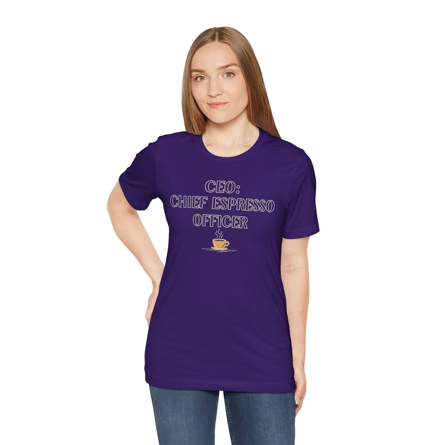 "CEO: Chief Espresso Officer" CW-1 Unisex Jersey T-Shirt for Baristas, Funny Coffee Shirt for Gifts, Perfect for Birthdays, Coffee Shop Outfits