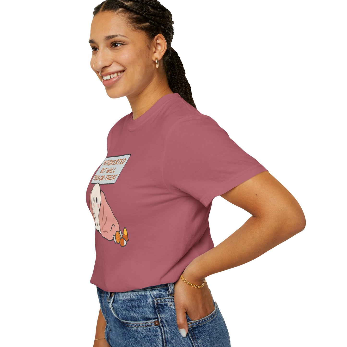 "Introverted But Will Trick or Treat" Unisex Halloween Tee, Funny Trick-or-Treat Shirt, Spooky Season Apparel, Gift for Introverts