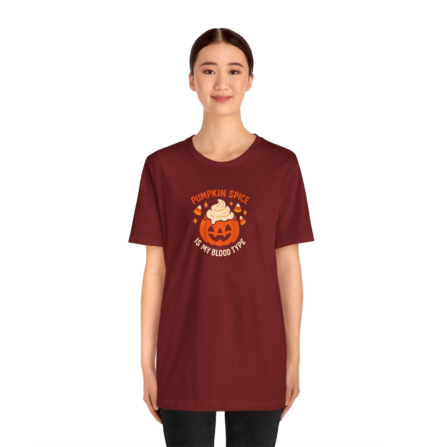 "Pumpkin Spice is My Blood Type" Short Sleeve Tee Fall Fashion, Halloween Shirt, Coffee Lover Gift, Autumn Wardrobe, Seasonal Tee