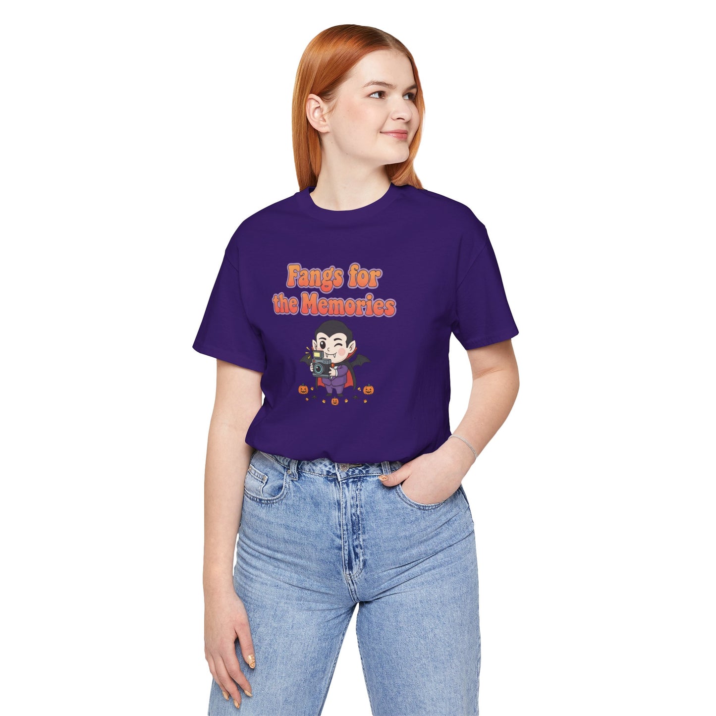 "Fangs for the Memories" Unisex Short Sleeve Shirt, Casual Halloween Outfit, Gift for Spooky Season, Halloween Shirt