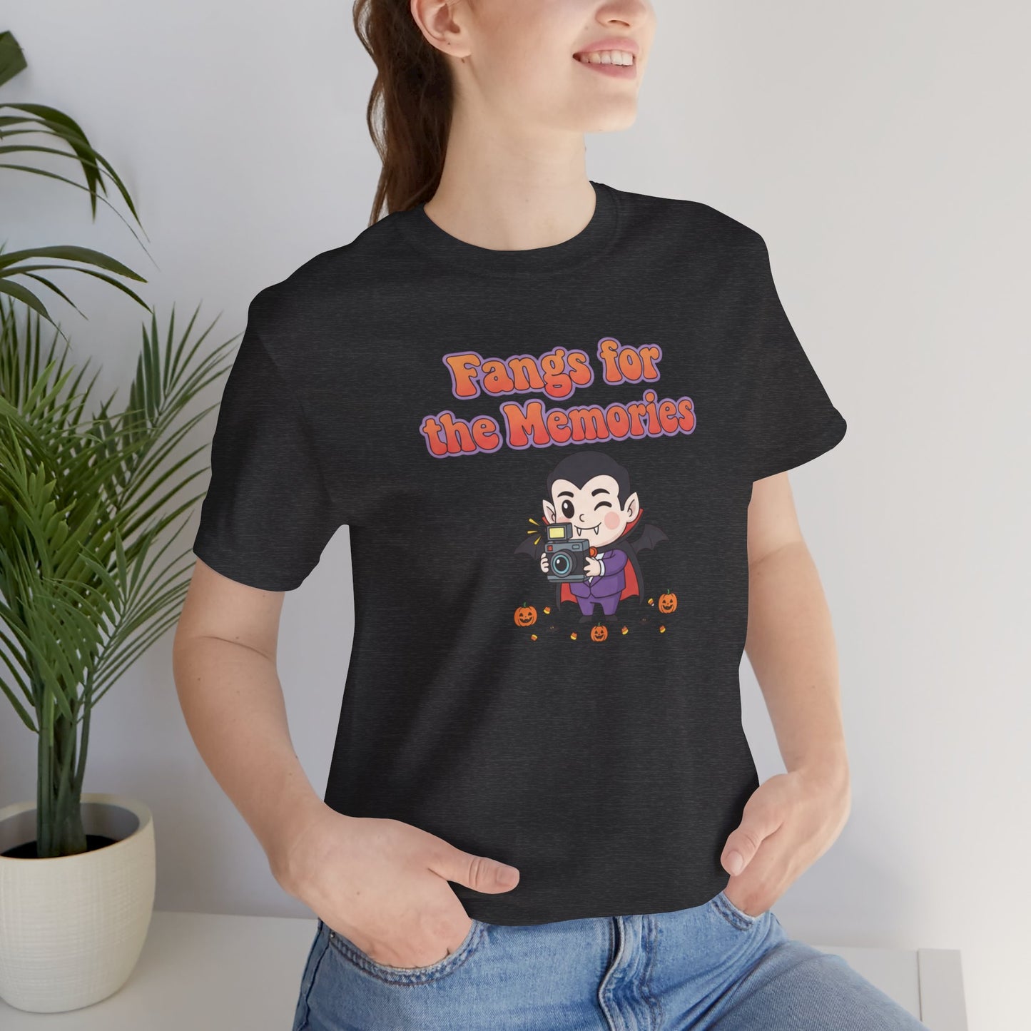 "Fangs for the Memories" Unisex Short Sleeve Shirt, Casual Halloween Outfit, Gift for Spooky Season, Halloween Shirt