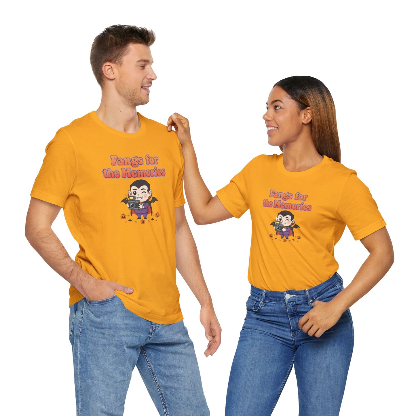 "Fangs for the Memories" Unisex Short Sleeve Shirt, Casual Halloween Outfit, Gift for Spooky Season, Halloween Shirt
