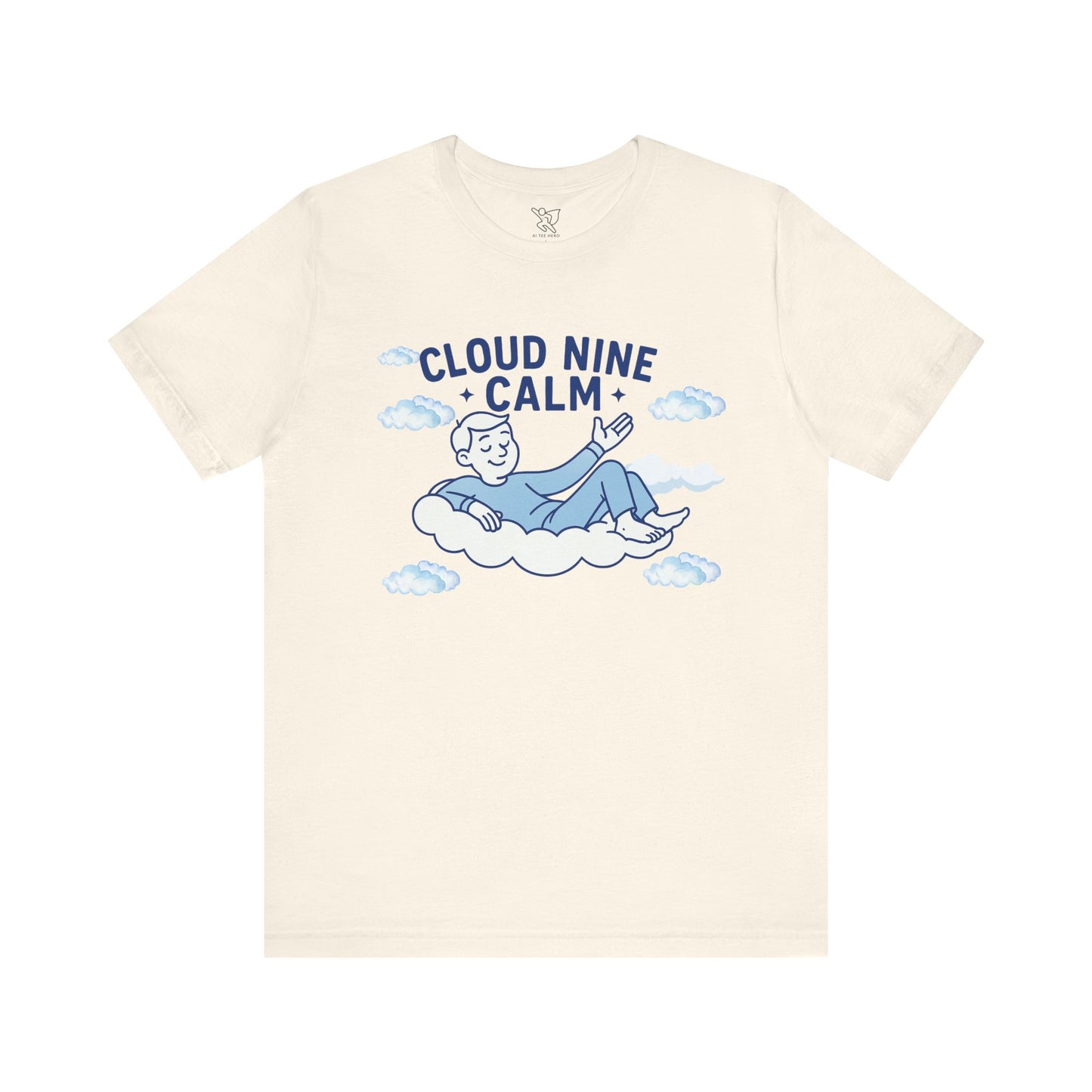 "Cloud Nine Calm" Relaxed Unisex Jersey Short Sleeve T-Shirt, Gift for Mindfulness, Cozy Fashion, Casual Wear, Relaxation Outfit - CW1 Blue