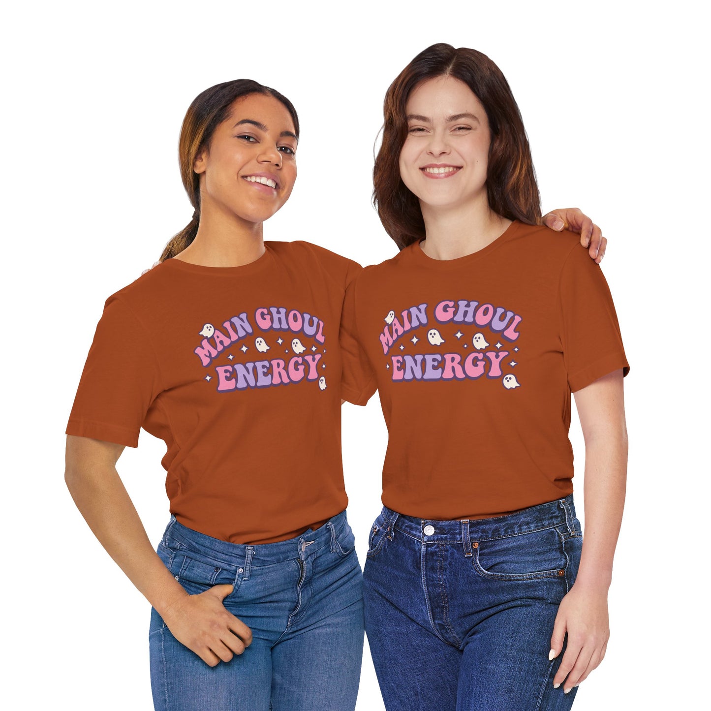 "Main Ghoul Energy" Unisex Short Sleeve T-Shirt, Halloween Party Shirt, Cute Graphic Tee, Gift for Ghost Lovers, Trendy Casual Wear