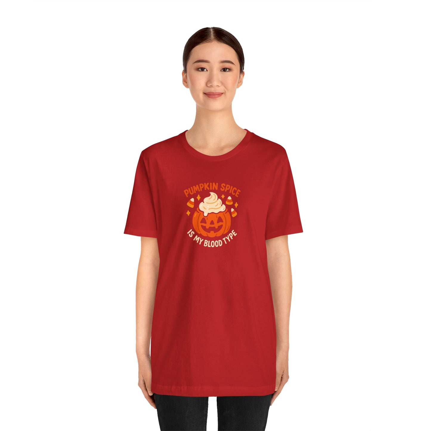 "Pumpkin Spice is My Blood Type" Short Sleeve Tee Fall Fashion, Halloween Shirt, Coffee Lover Gift, Autumn Wardrobe, Seasonal Tee