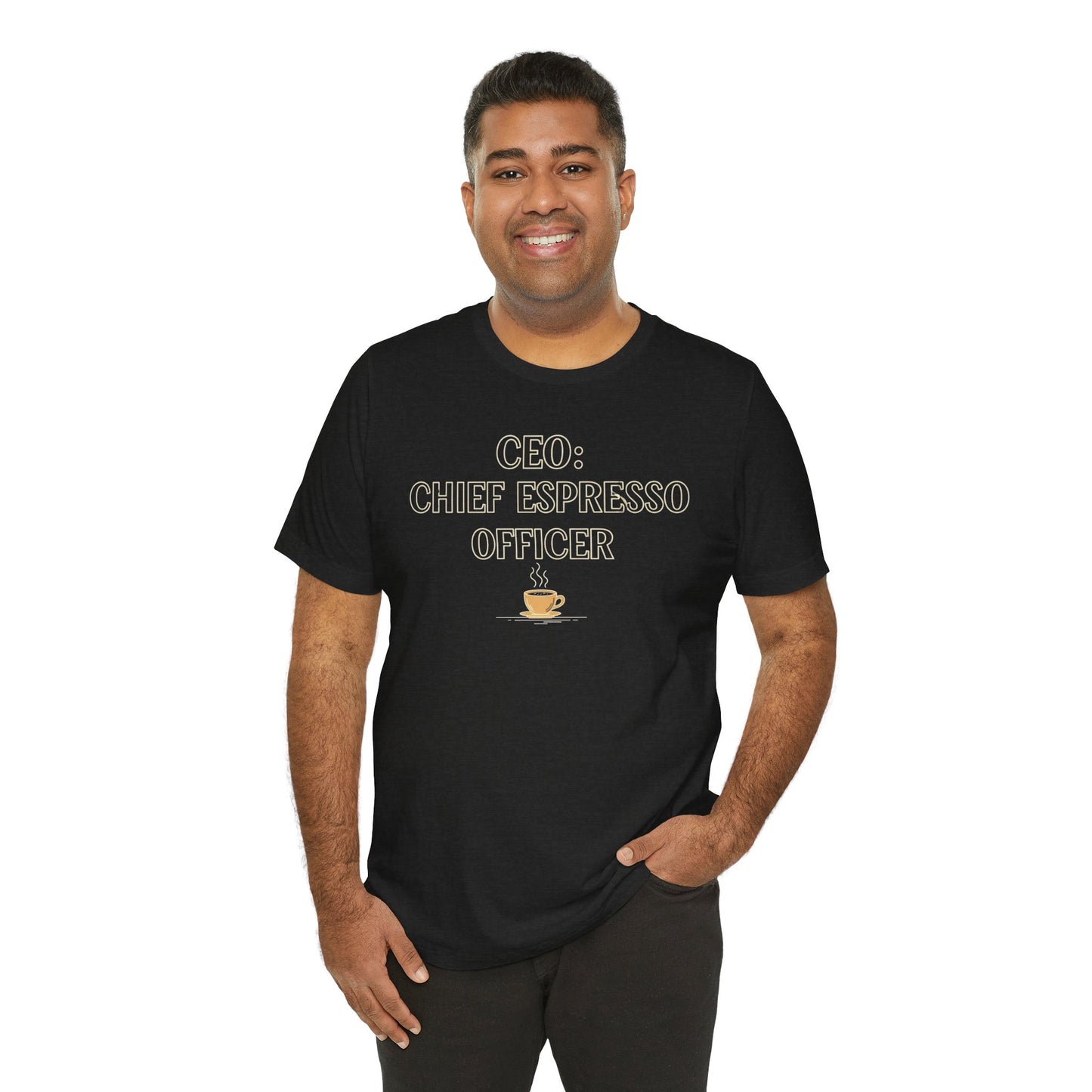 "CEO: Chief Espresso Officer" CW-1 Unisex Jersey T-Shirt for Baristas, Funny Coffee Shirt for Gifts, Perfect for Birthdays, Coffee Shop Outfits
