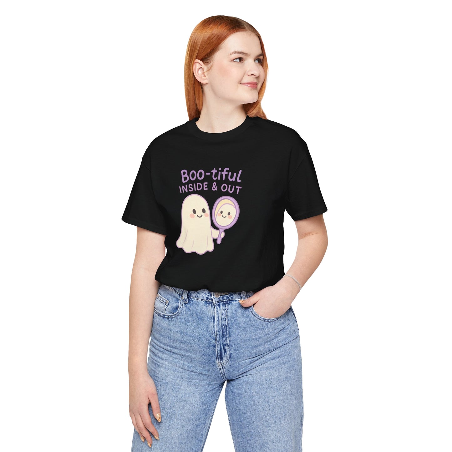 "Boo-tiful Inside Out" Ghost Tee, Cute Halloween Shirt, Unisex Short Sleeve T-Shirt, Fall Apparel, Spooky Vibes, Gift for Halloween Lovers