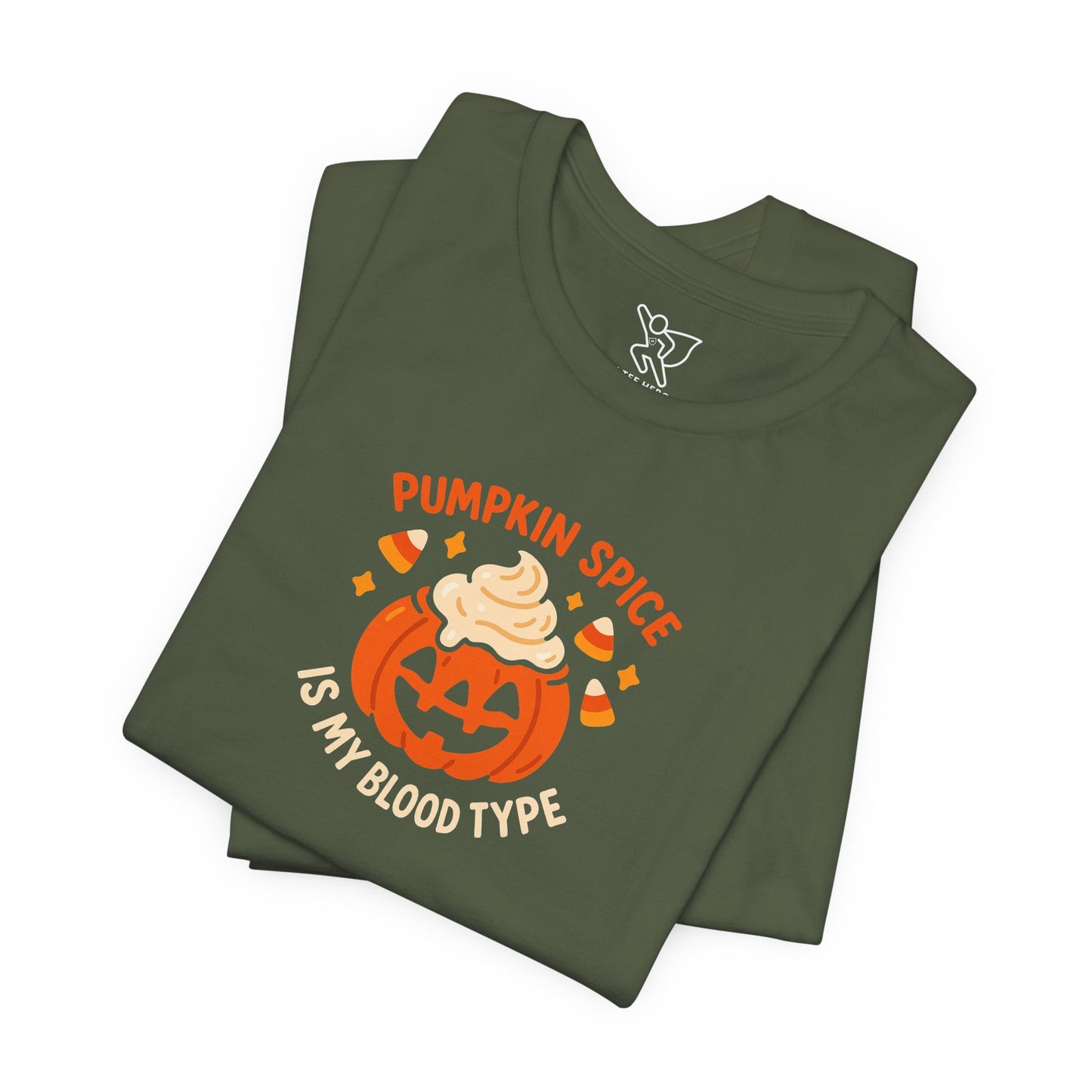 "Pumpkin Spice is My Blood Type" Short Sleeve Tee Fall Fashion, Halloween Shirt, Coffee Lover Gift, Autumn Wardrobe, Seasonal Tee