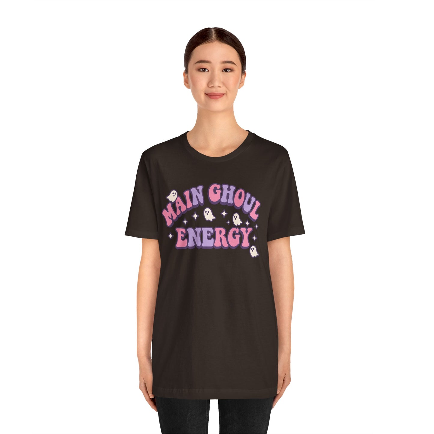 "Main Ghoul Energy" Unisex Short Sleeve T-Shirt, Halloween Party Shirt, Cute Graphic Tee, Gift for Ghost Lovers, Trendy Casual Wear