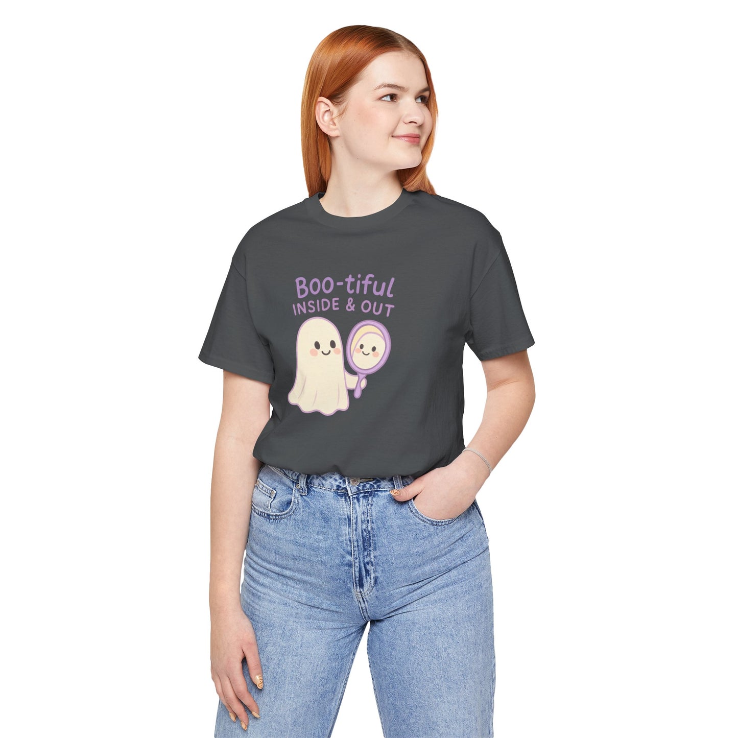 "Boo-tiful Inside Out" Ghost Tee, Cute Halloween Shirt, Unisex Short Sleeve T-Shirt, Fall Apparel, Spooky Vibes, Gift for Halloween Lovers