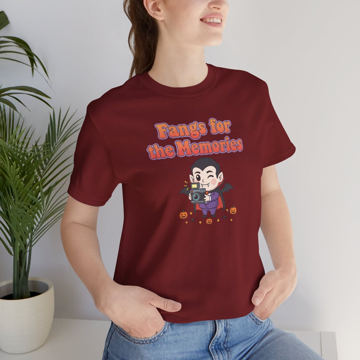 "Fangs for the Memories" Unisex Short Sleeve Shirt, Casual Halloween Outfit, Gift for Spooky Season, Halloween Shirt