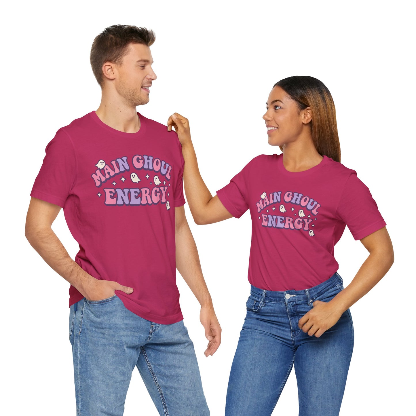 "Main Ghoul Energy" Unisex Short Sleeve T-Shirt, Halloween Party Shirt, Cute Graphic Tee, Gift for Ghost Lovers, Trendy Casual Wear