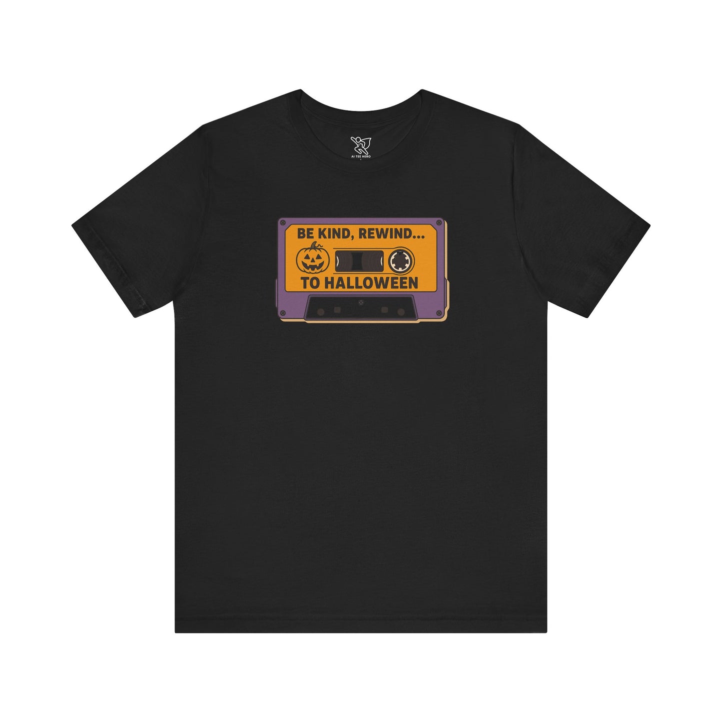 "Be Kind, Rewind to Halloween" T-Shirt, Unisex Casual Wear, Spooky Season Top, Vintage Style Shirt