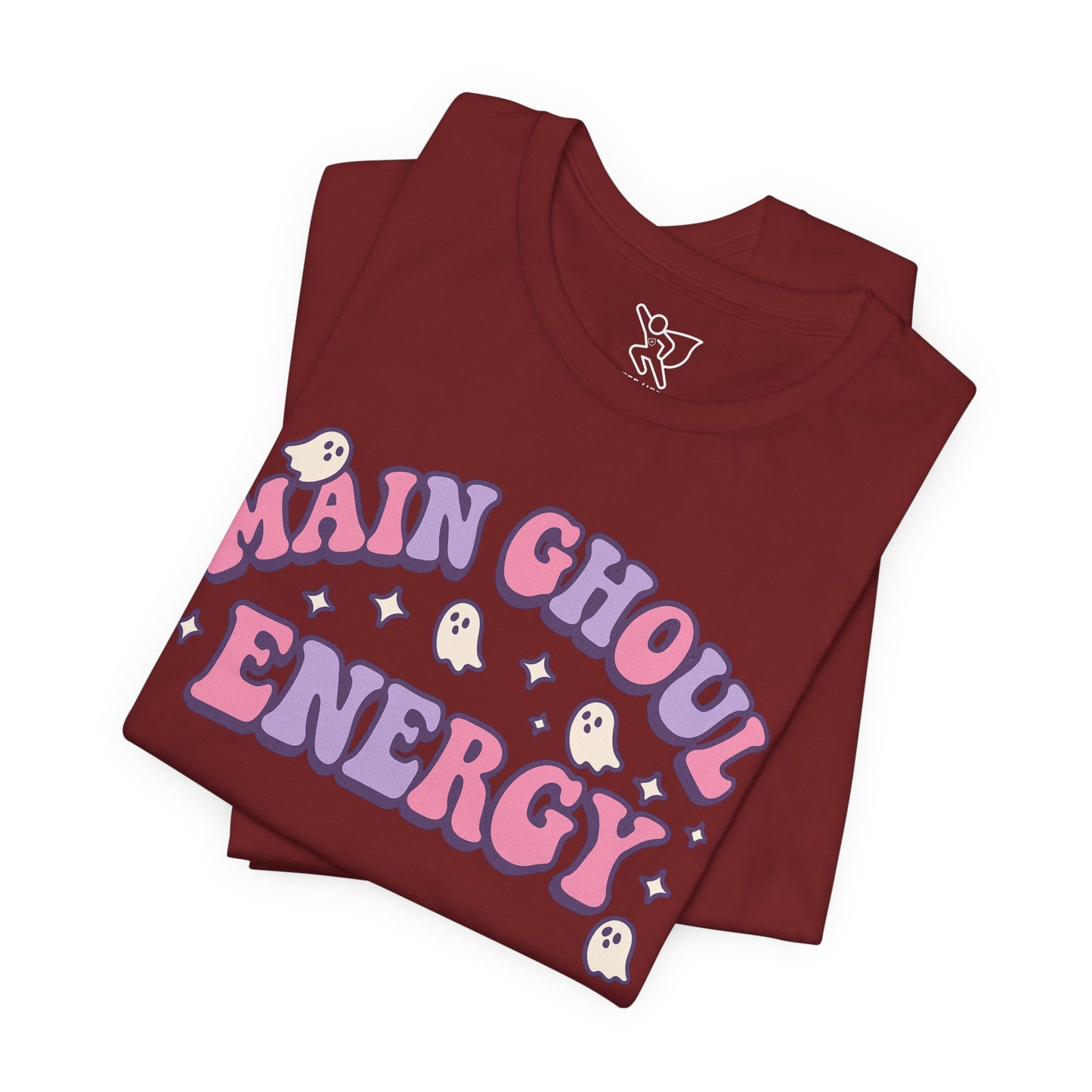 "Main Ghoul Energy" Unisex Short Sleeve T-Shirt, Halloween Party Shirt, Cute Graphic Tee, Gift for Ghost Lovers, Trendy Casual Wear