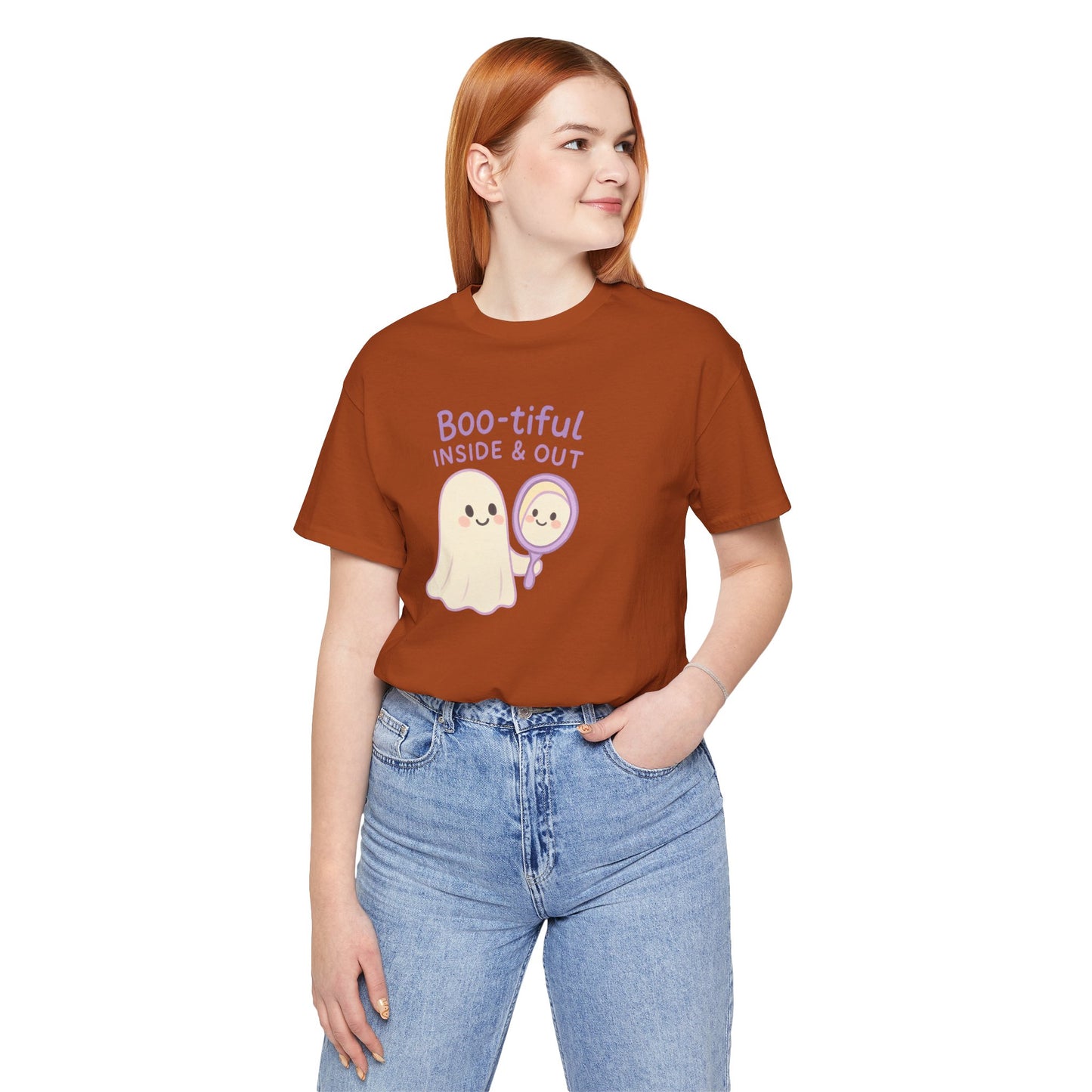 "Boo-tiful Inside Out" Ghost Tee, Cute Halloween Shirt, Unisex Short Sleeve T-Shirt, Fall Apparel, Spooky Vibes, Gift for Halloween Lovers