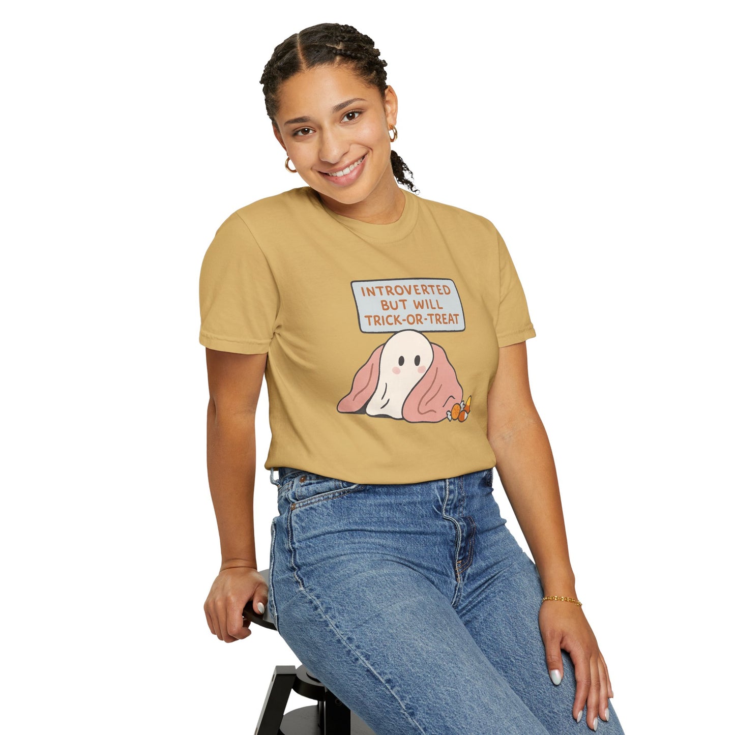 "Introverted But Will Trick or Treat" Unisex Halloween Tee, Funny Trick-or-Treat Shirt, Spooky Season Apparel, Gift for Introverts