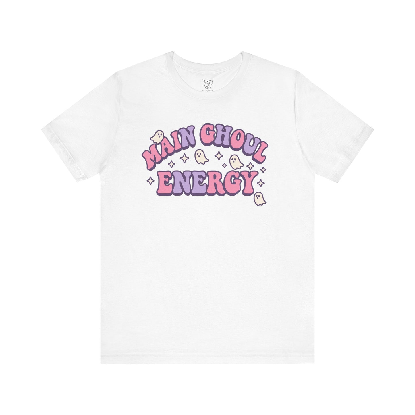 "Main Ghoul Energy" Unisex Short Sleeve T-Shirt, Halloween Party Shirt, Cute Graphic Tee, Gift for Ghost Lovers, Trendy Casual Wear