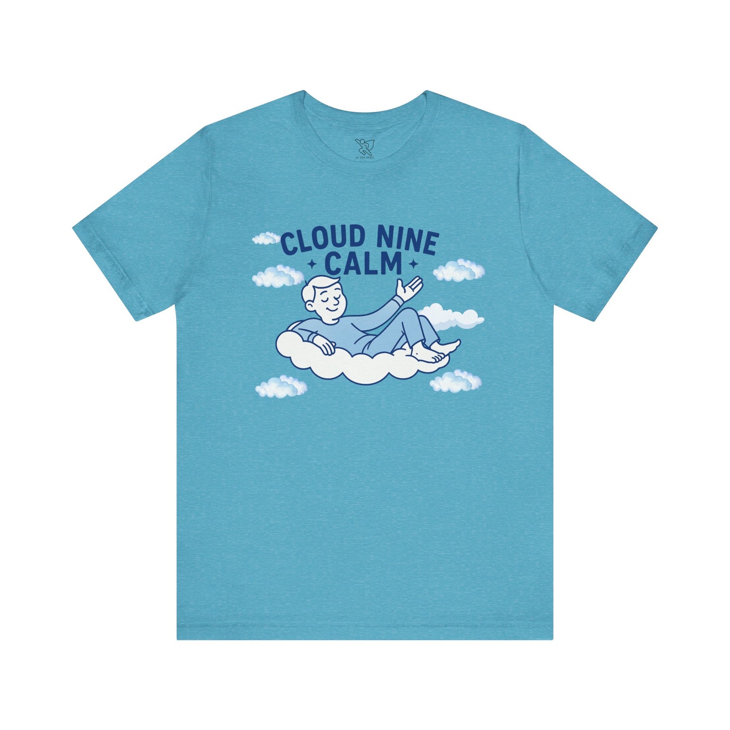 "Cloud Nine Calm" Relaxed Unisex Jersey Short Sleeve T-Shirt, Gift for Mindfulness, Cozy Fashion, Casual Wear, Relaxation Outfit - CW1 Blue