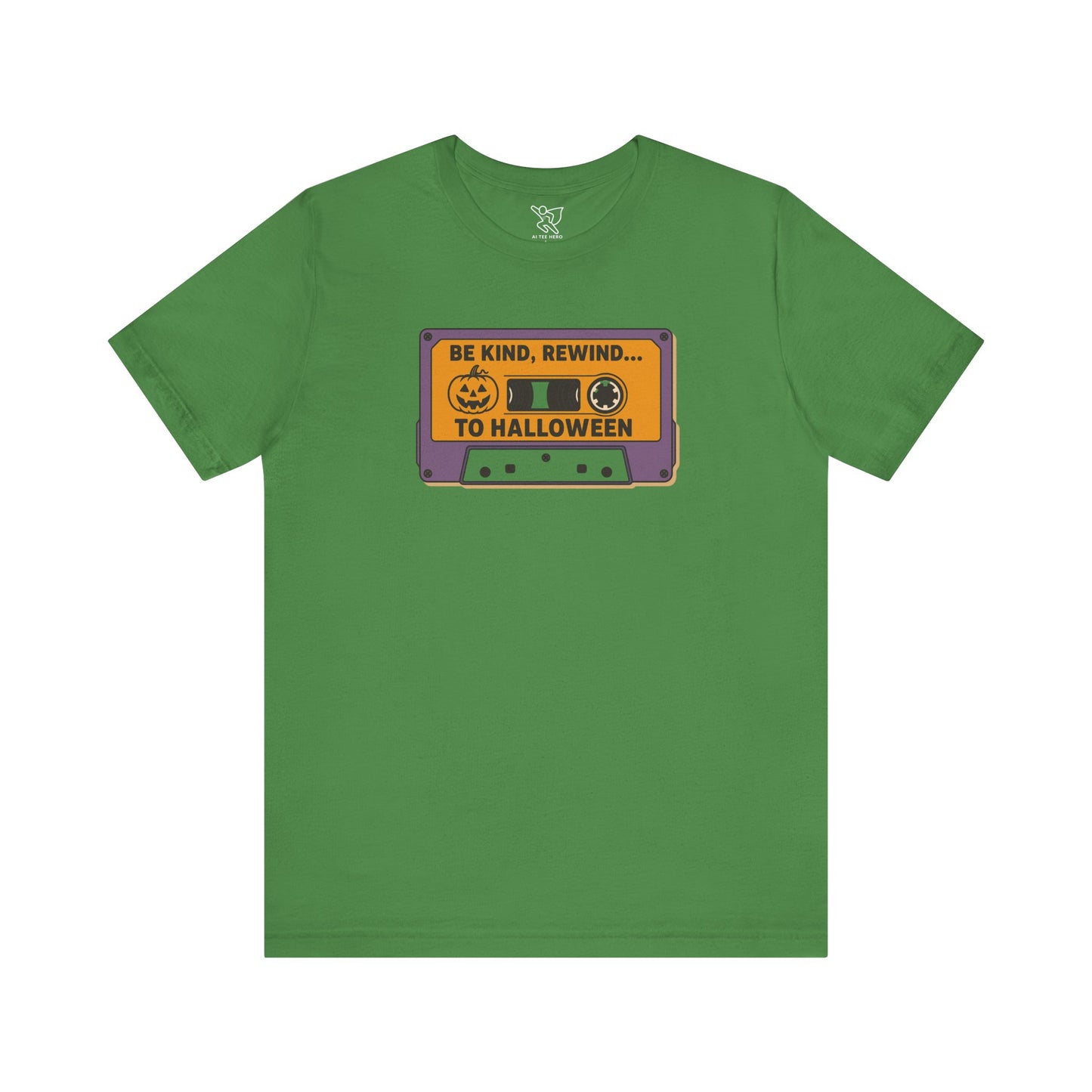 "Be Kind, Rewind to Halloween" T-Shirt, Unisex Casual Wear, Spooky Season Top, Vintage Style Shirt