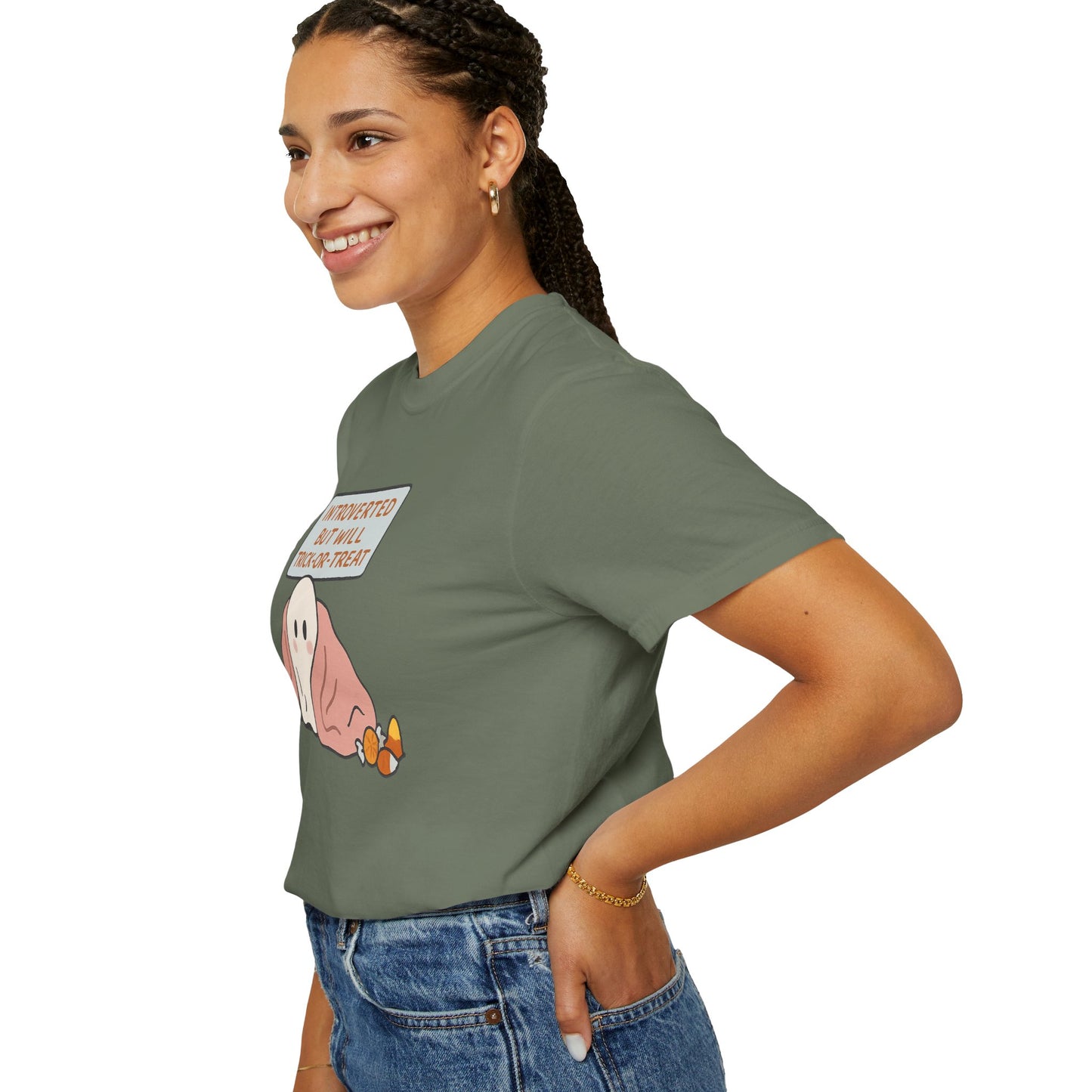 "Introverted But Will Trick or Treat" Unisex Halloween Tee, Funny Trick-or-Treat Shirt, Spooky Season Apparel, Gift for Introverts