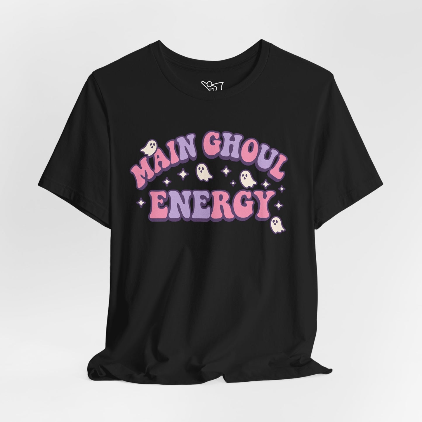 "Main Ghoul Energy" Unisex Short Sleeve T-Shirt, Halloween Party Shirt, Cute Graphic Tee, Gift for Ghost Lovers, Trendy Casual Wear