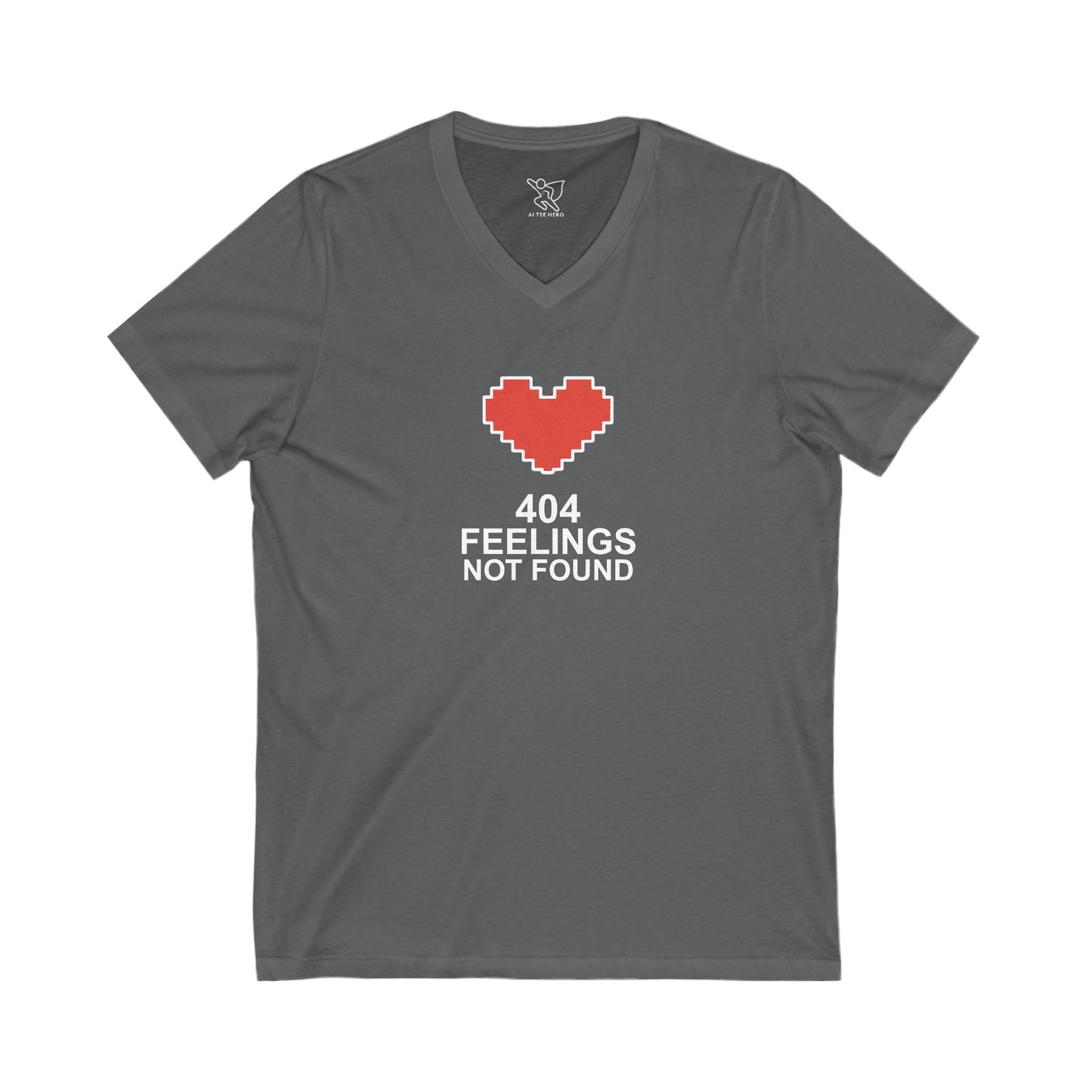 "404 Feelings Not Found" Unisex Jersey V-Neck Shirt for Gamers, Valentine's Day, Birthday Gift, Casual Wear, Humor Clothing CW2-white