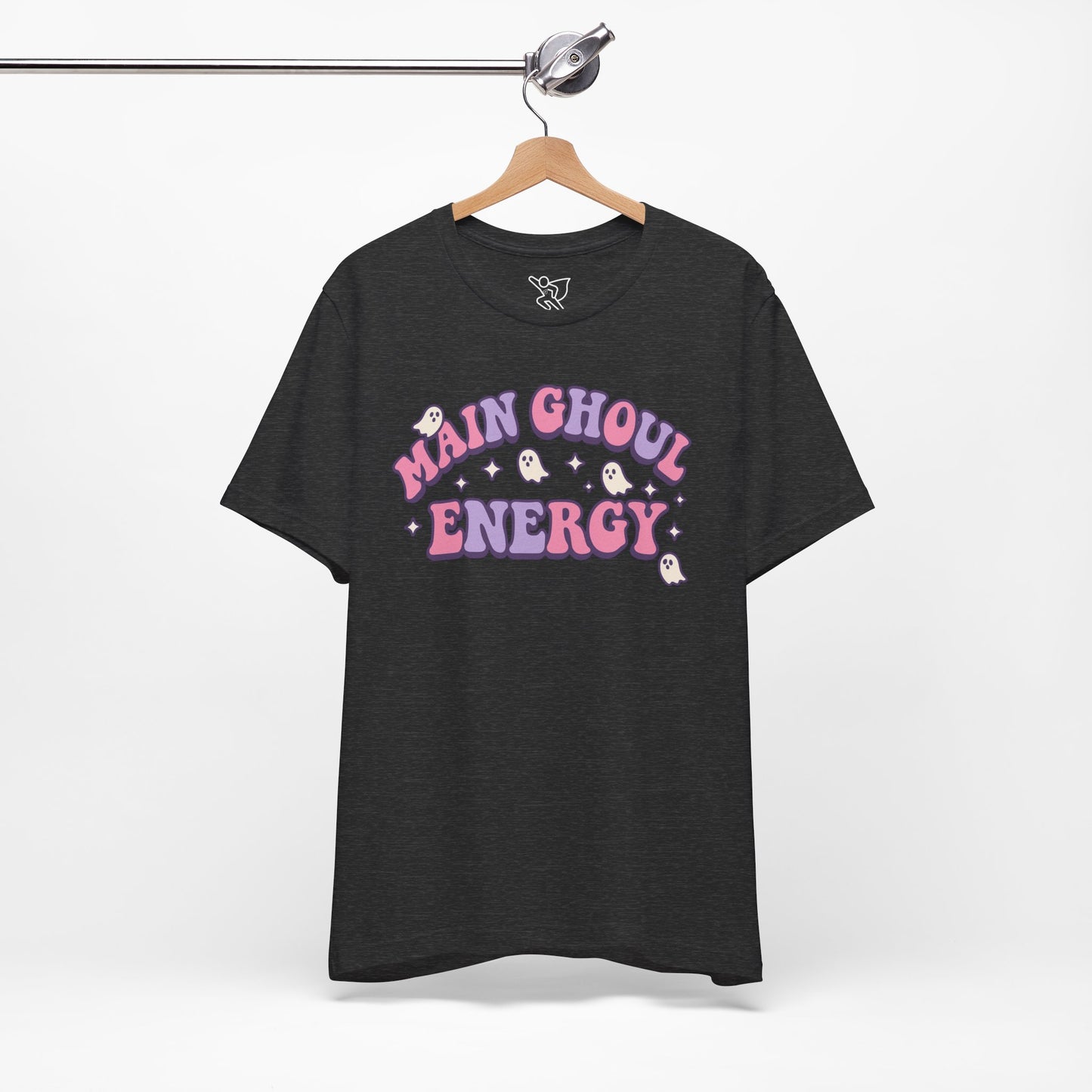 "Main Ghoul Energy" Unisex Short Sleeve T-Shirt, Halloween Party Shirt, Cute Graphic Tee, Gift for Ghost Lovers, Trendy Casual Wear