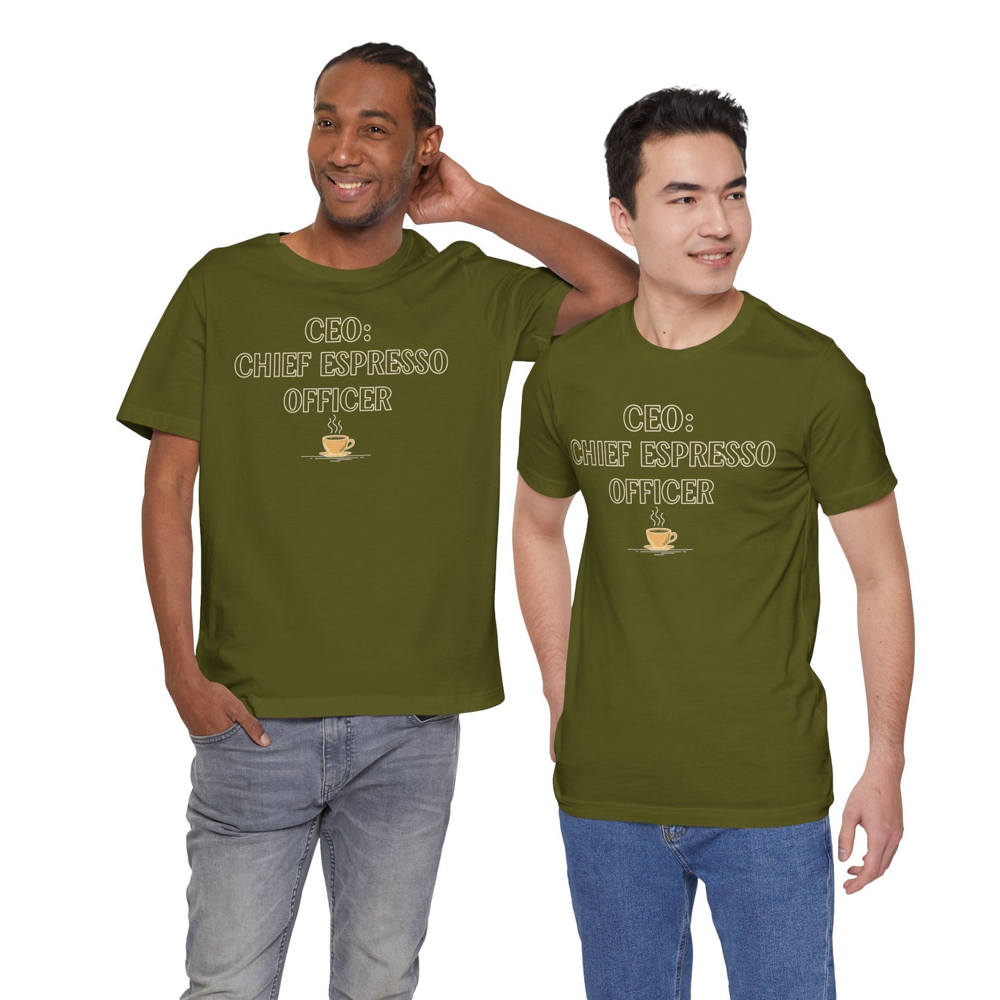 "CEO: Chief Espresso Officer" CW-1 Unisex Jersey T-Shirt for Baristas, Funny Coffee Shirt for Gifts, Perfect for Birthdays, Coffee Shop Outfits
