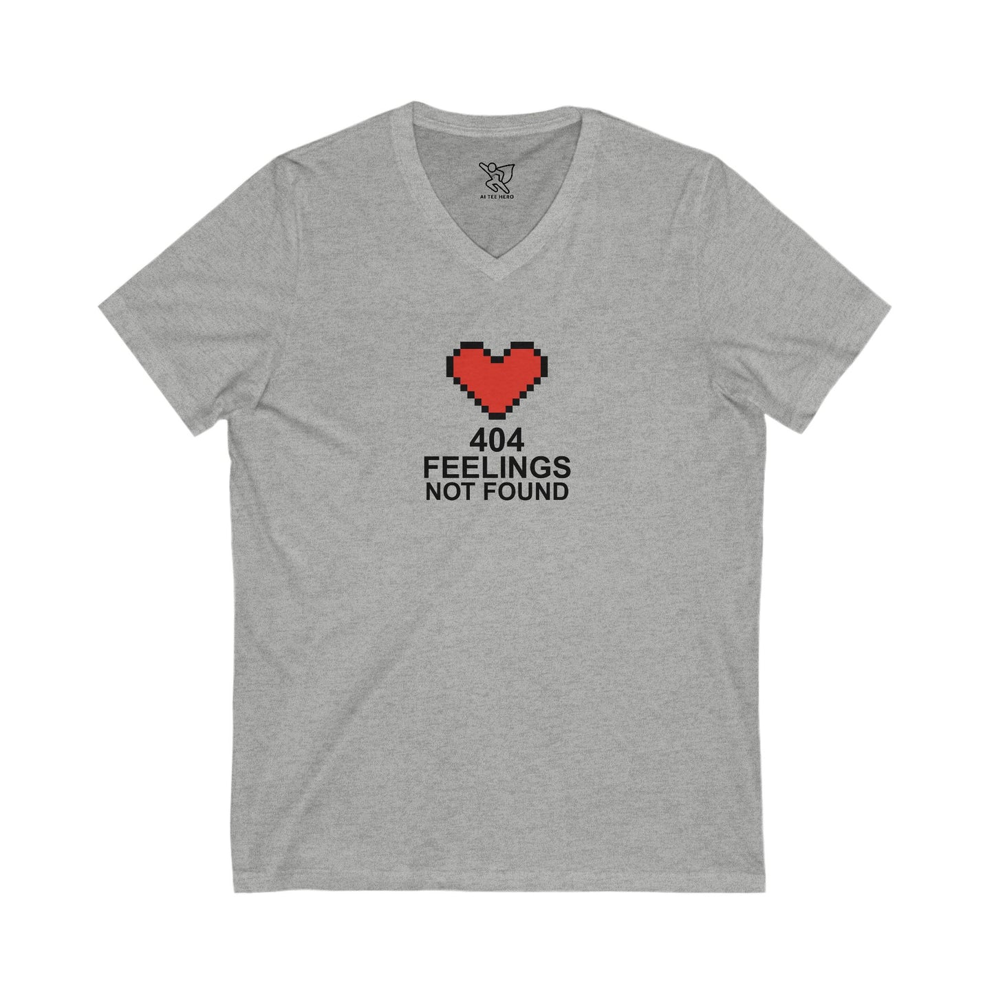 "404 Feelings Not Found" Unisex Jersey V-Neck Shirt for Gamers, Valentine's Day, Birthday Gift, Casual Wear, Humor Clothing CW-1 black