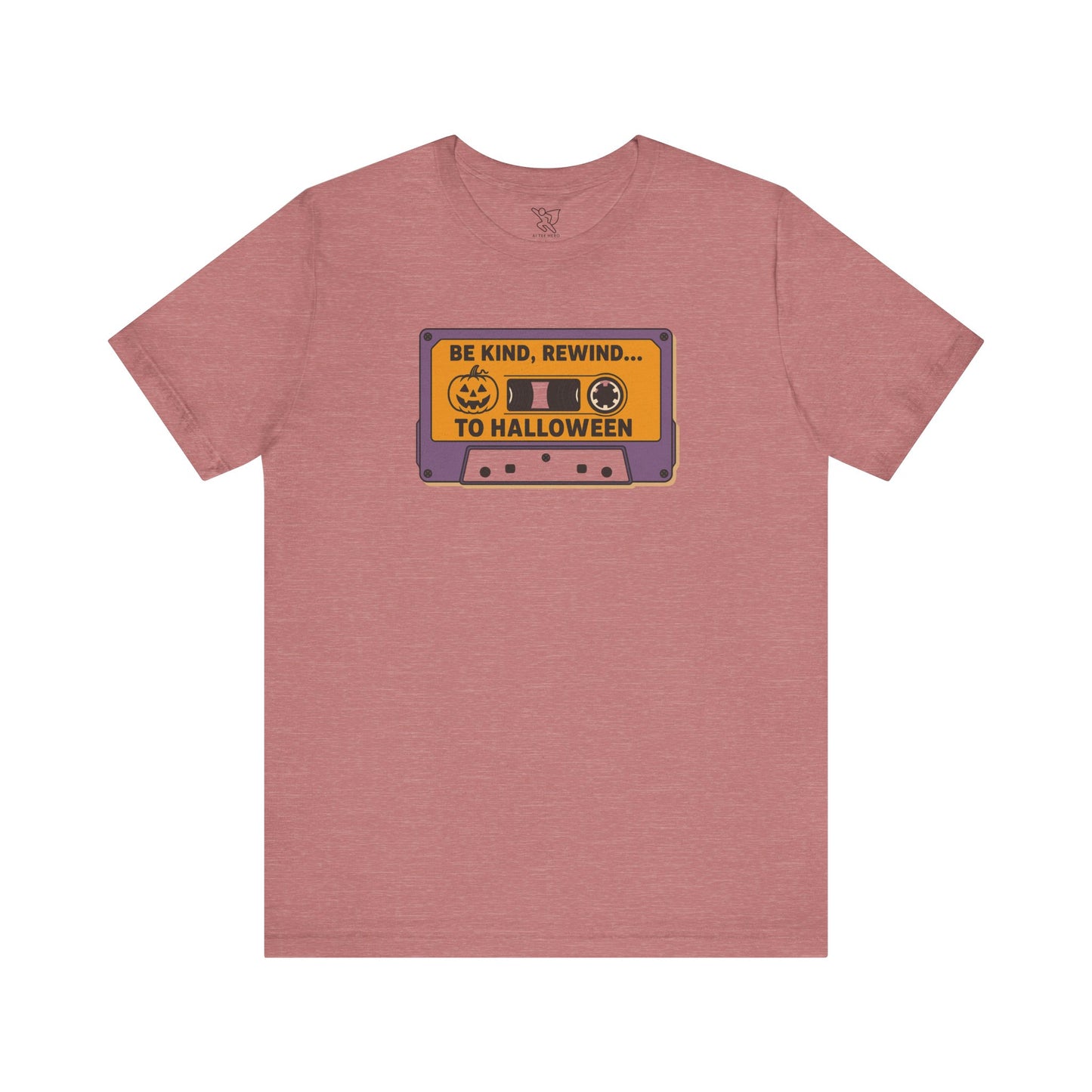 "Be Kind, Rewind to Halloween" T-Shirt, Unisex Casual Wear, Spooky Season Top, Vintage Style Shirt