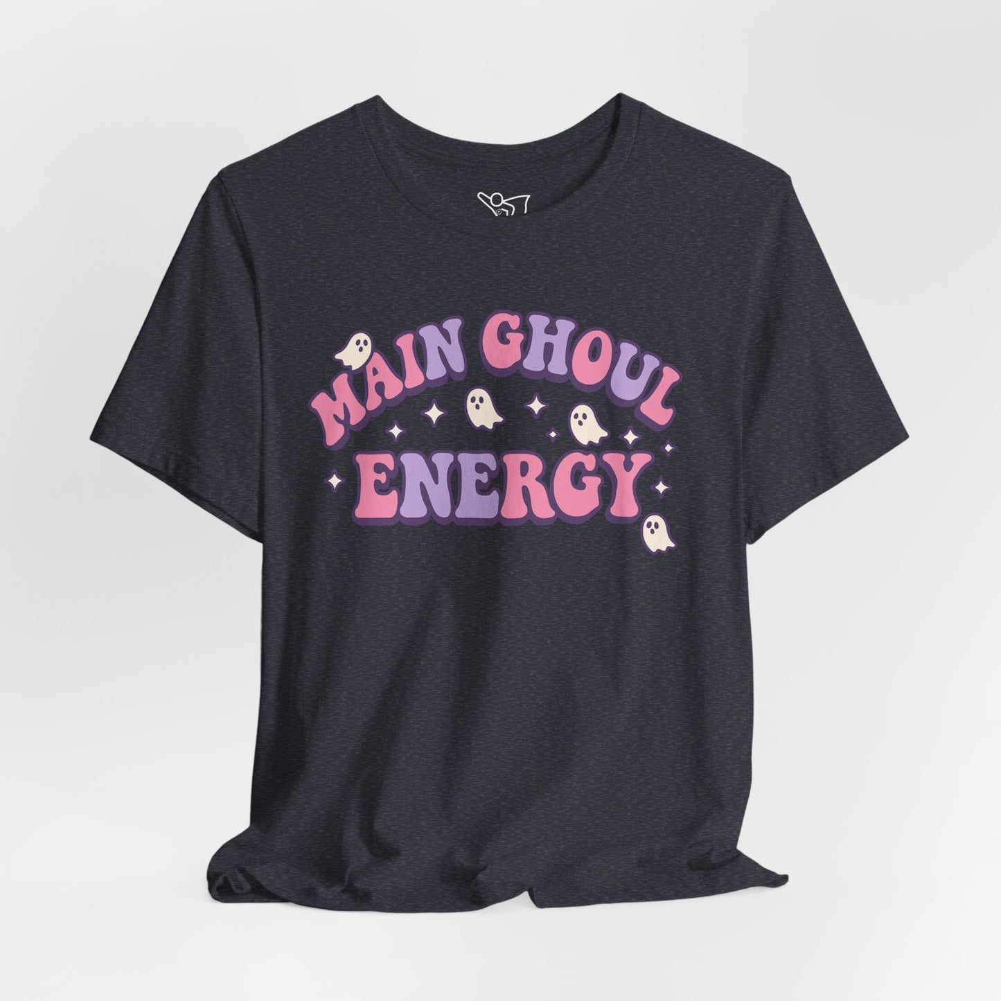 "Main Ghoul Energy" Unisex Short Sleeve T-Shirt, Halloween Party Shirt, Cute Graphic Tee, Gift for Ghost Lovers, Trendy Casual Wear