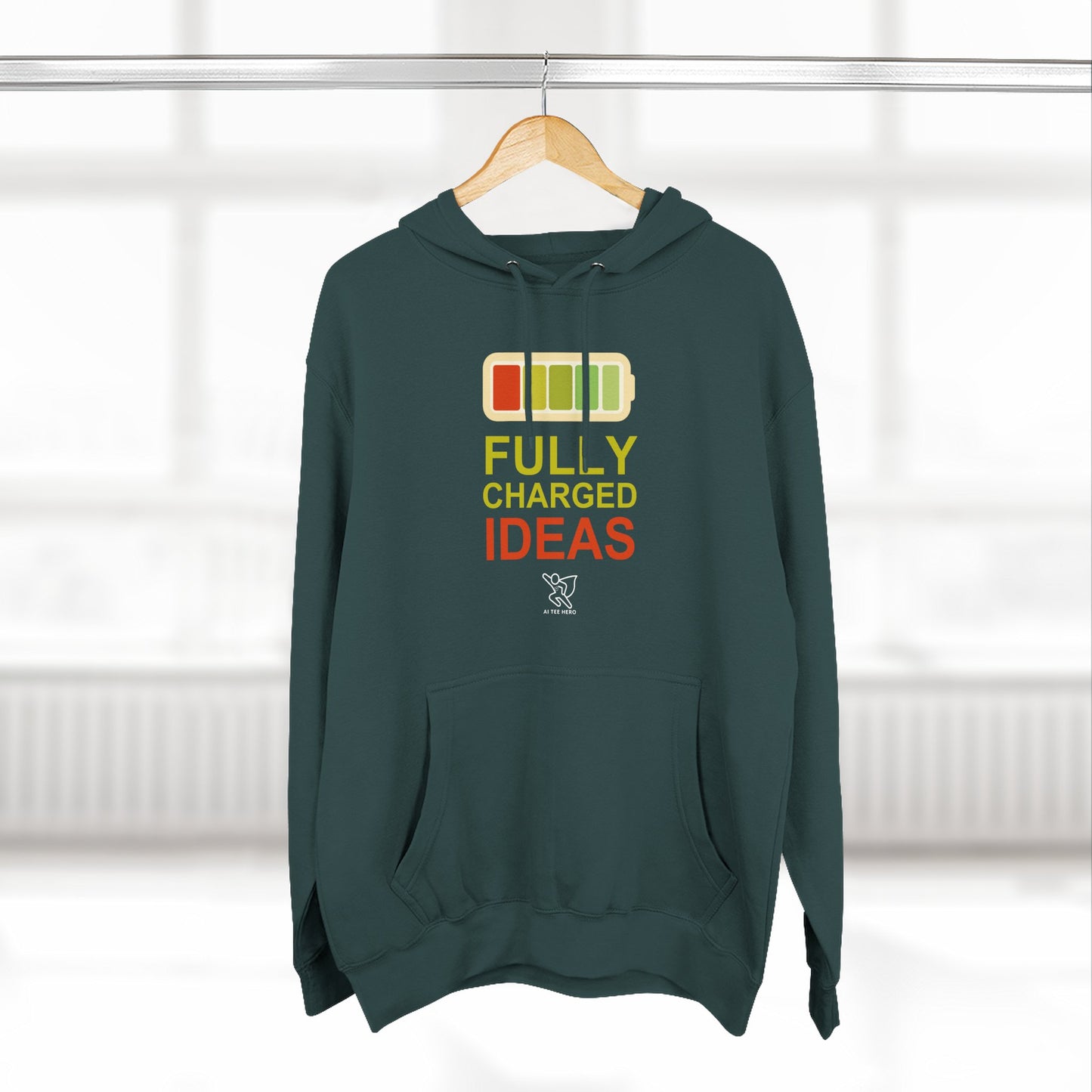 "Fully Charged Ideas" Motivational Fleece Sweatshirt, Cozy Gift for Creatives, Perfect for Inspiration, Fun Wear for All Occasions